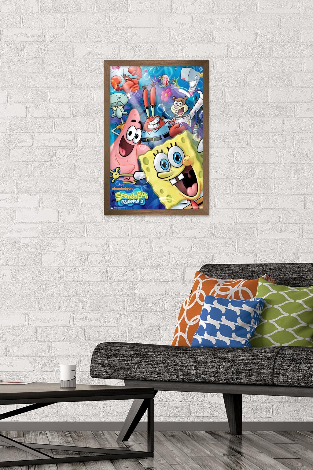 Trends International Nickelodeon Spongebob SquarePants Joy Wall Poster - 14.725 x 22.375 Inches, Bronze Framed Art Print - Perfect for Kids' Room Decor, TV Show Fan Gifts & Cartoon Themed Bedrooms