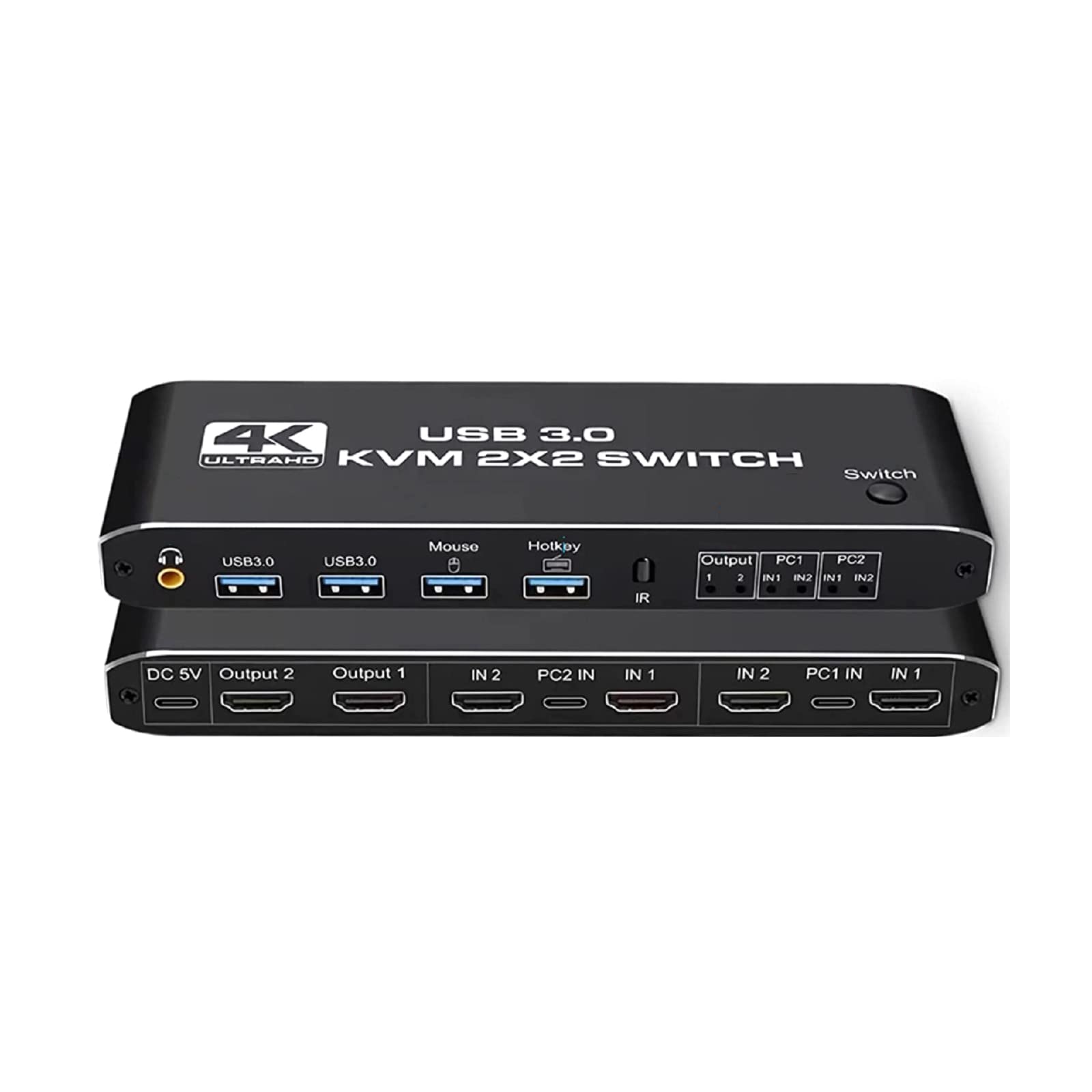 NATEFEMIN 2-in-2-Out USB 3.0 KVM Switch Box with 4K HDMI 2.0 - 4 HDMI Ports, 2 USB-C & 4 USB 3.0 Inputs, Keyboard Hotkey Support - Perfect for Home Office, Gaming & Multi-Device Setup