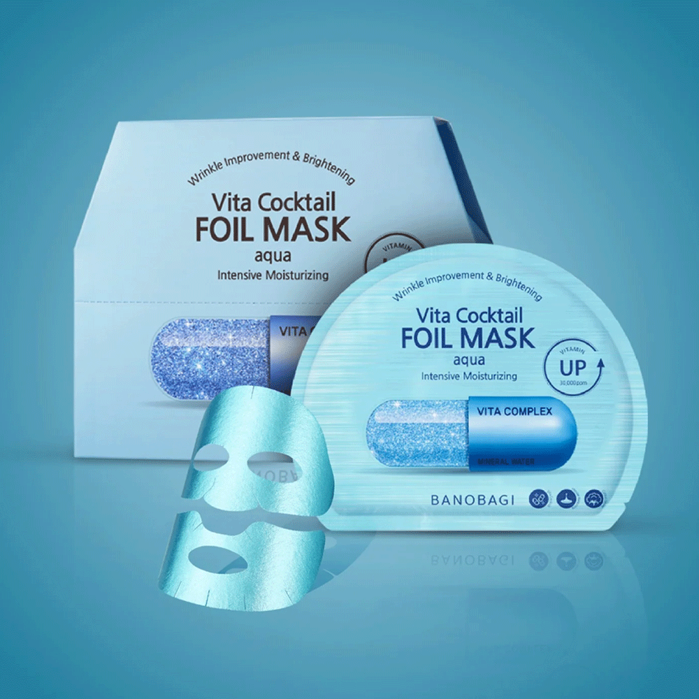 BANOBAGI Vita Cocktail Foil Mask - Hydrating Aqua Facial Sheet Mask 30g (10 Pack) for Glowing Skin | Korean Skincare for Dry & Dull Skin - Perfect for Daily Hydration & Spa Night
