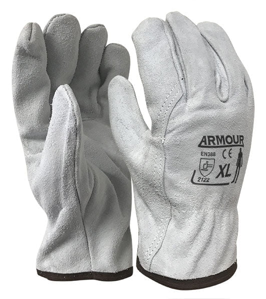 Armour Leather Full Split Rigger Work Gloves - 10 Pairs of Durable General Purpose Gloves for Construction, Mechanics & Outdoor Work