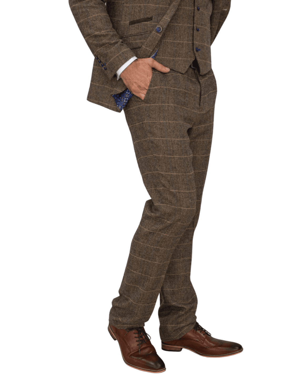 Cavani Albert Men's Brown Tweed Check Trousers - Classic Vintage Style Dress Pants for Office, Wedding & Formal Occasions