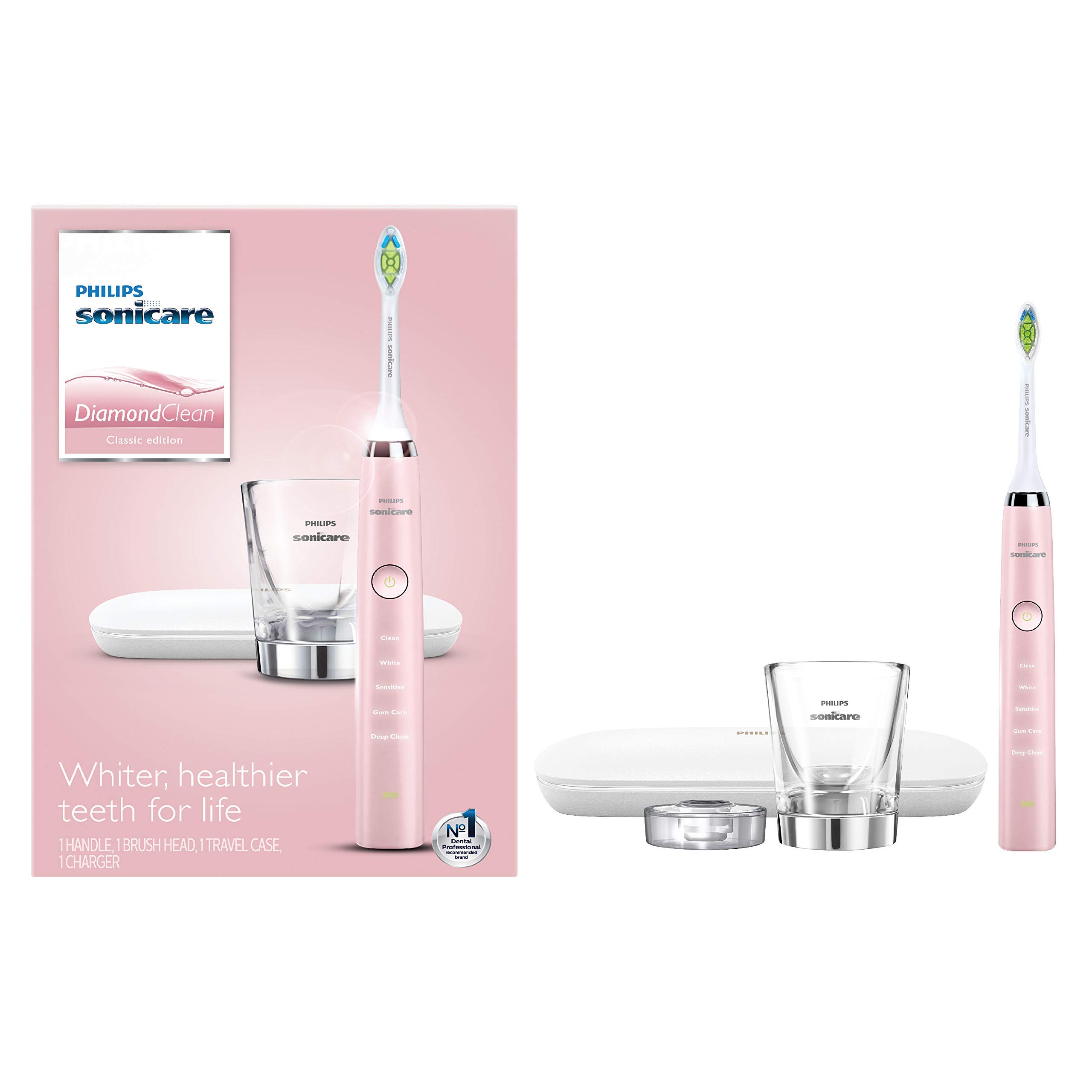 Philips Sonicare DiamondClean Classic Rechargeable Electric Toothbrush - Pink (HX9361/69) | Advanced Sonic Technology for Deep Cleaning | Perfect for Travel & Daily Oral Care