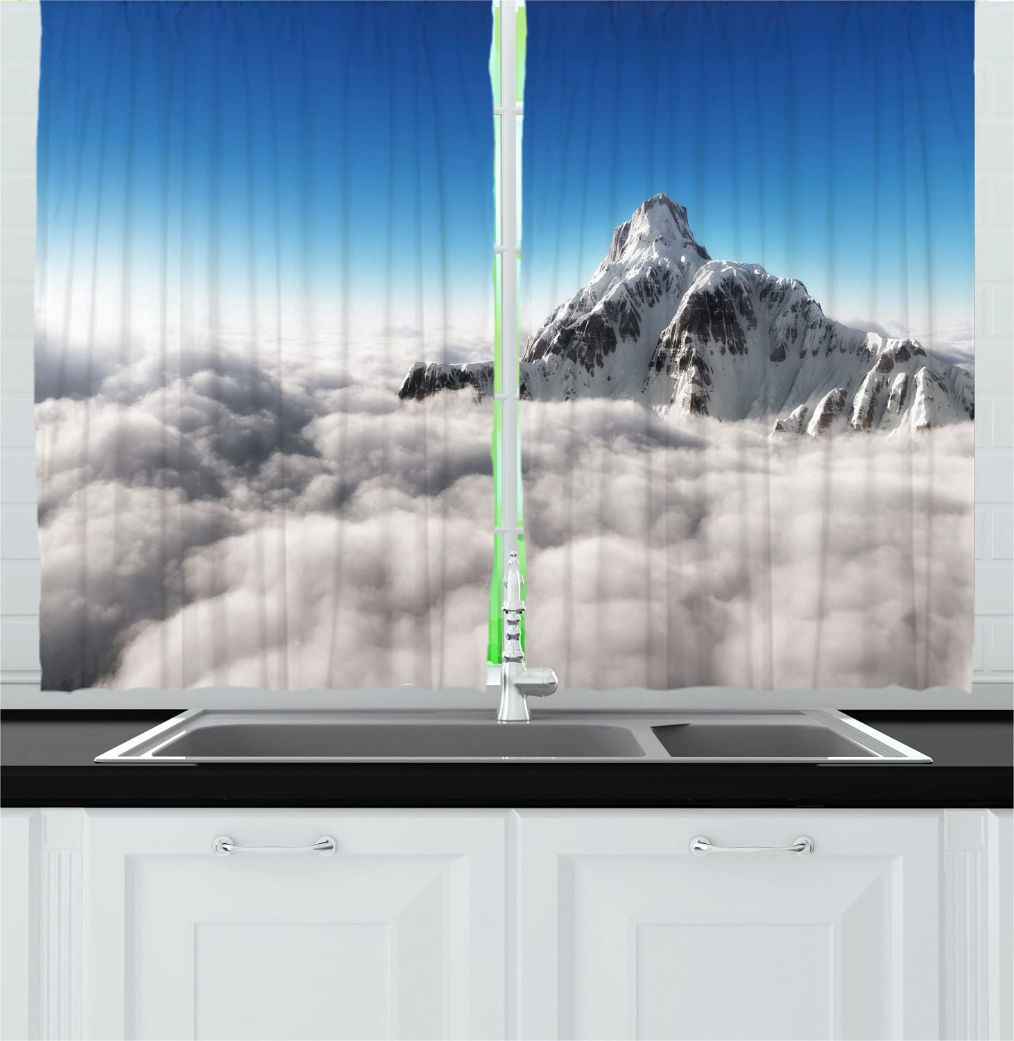Ambesonne Mountain Print Kitchen Curtains - 55