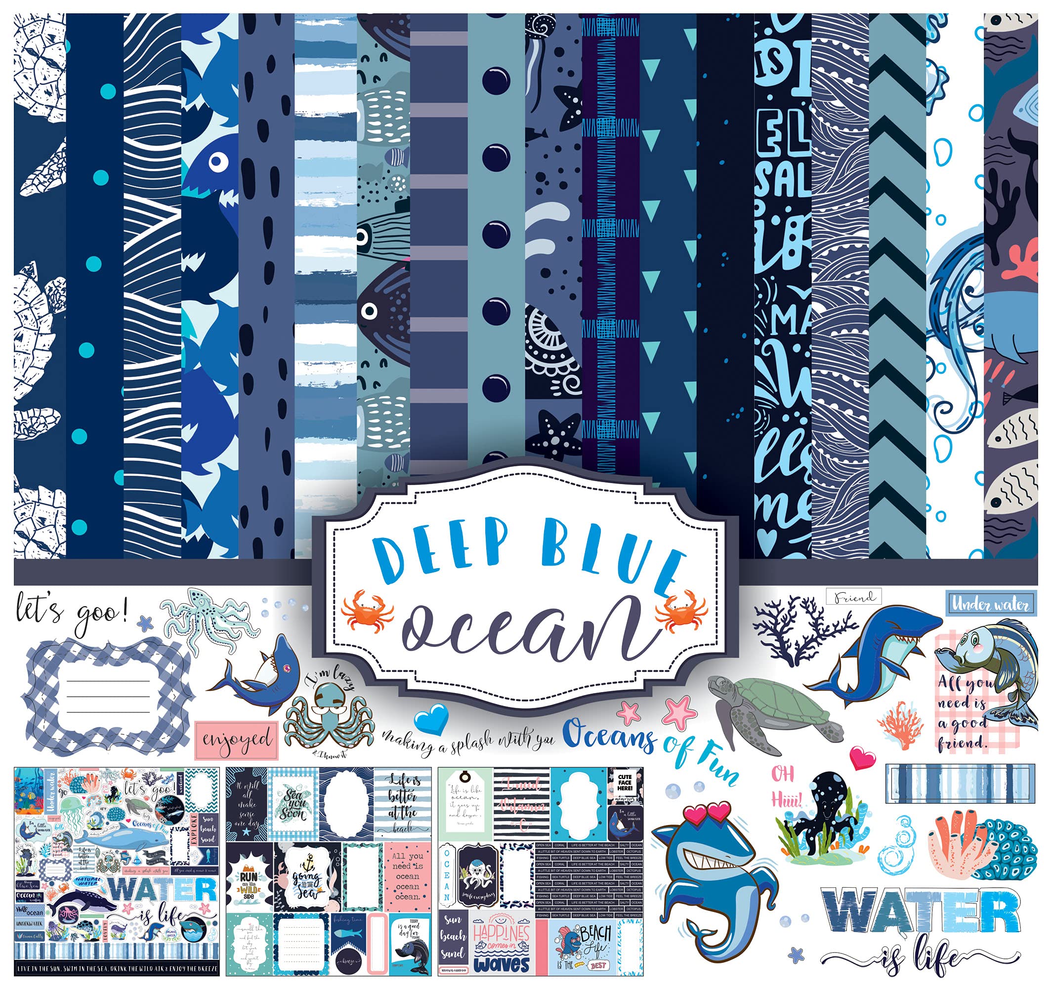 Ocean Life Double-Sided Scrapbook Paper Kit - 12