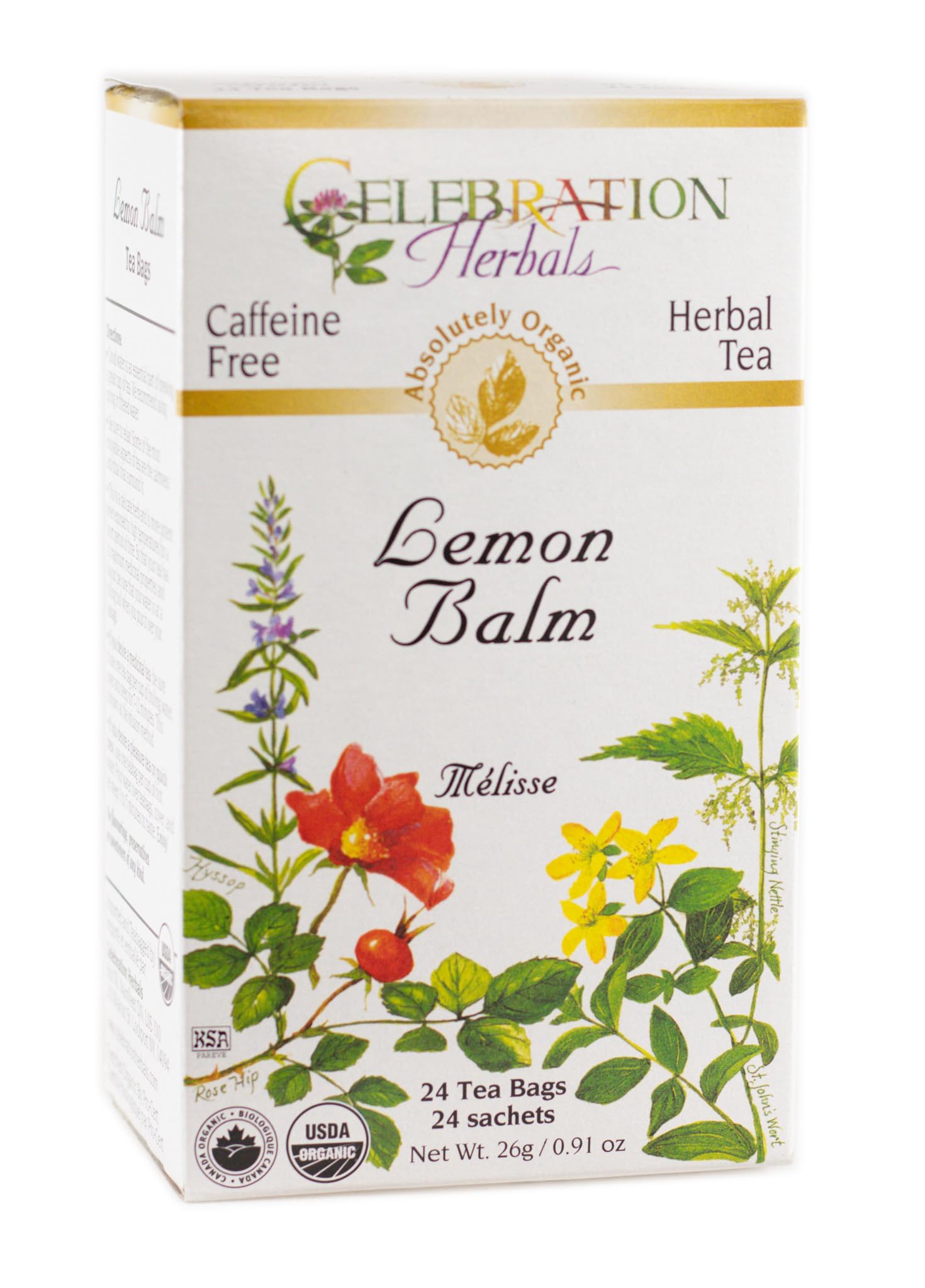 Celebration Herbals Organic Lemon Balm Tea Bags - 24 Count | Caffeine-Free Stress Relief & Relaxation | Perfect for Evening, Meditation & Wellness Rituals