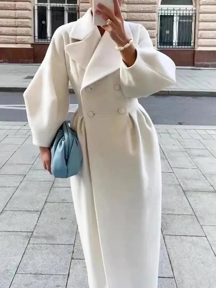 Women's Stylish Lantern Sleeve Overcoat - Elegant Long Trench Coat for Fall & Winter - Perfect for Office, Date Night & Special Occasions