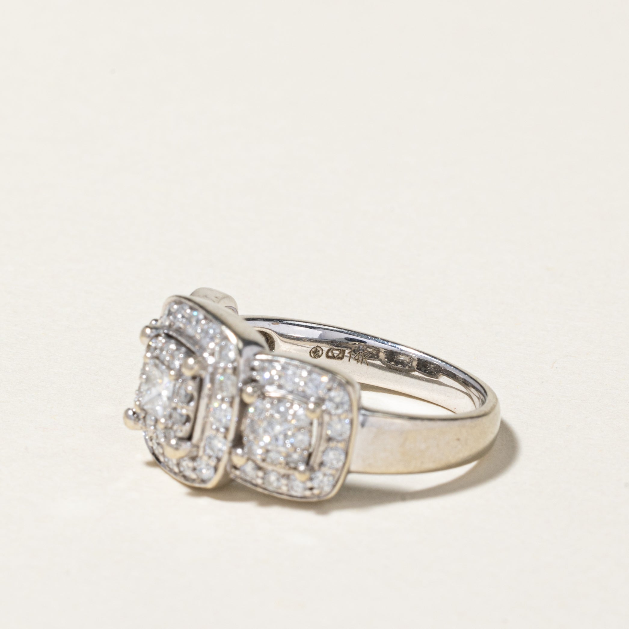 14K Three Stone Diamond Halo Ring - 1.00 Carat Total Weight (CTW) | Size 7 | Elegant Engagement, Wedding, or Anniversary Ring for Women | Perfect Gift for Her