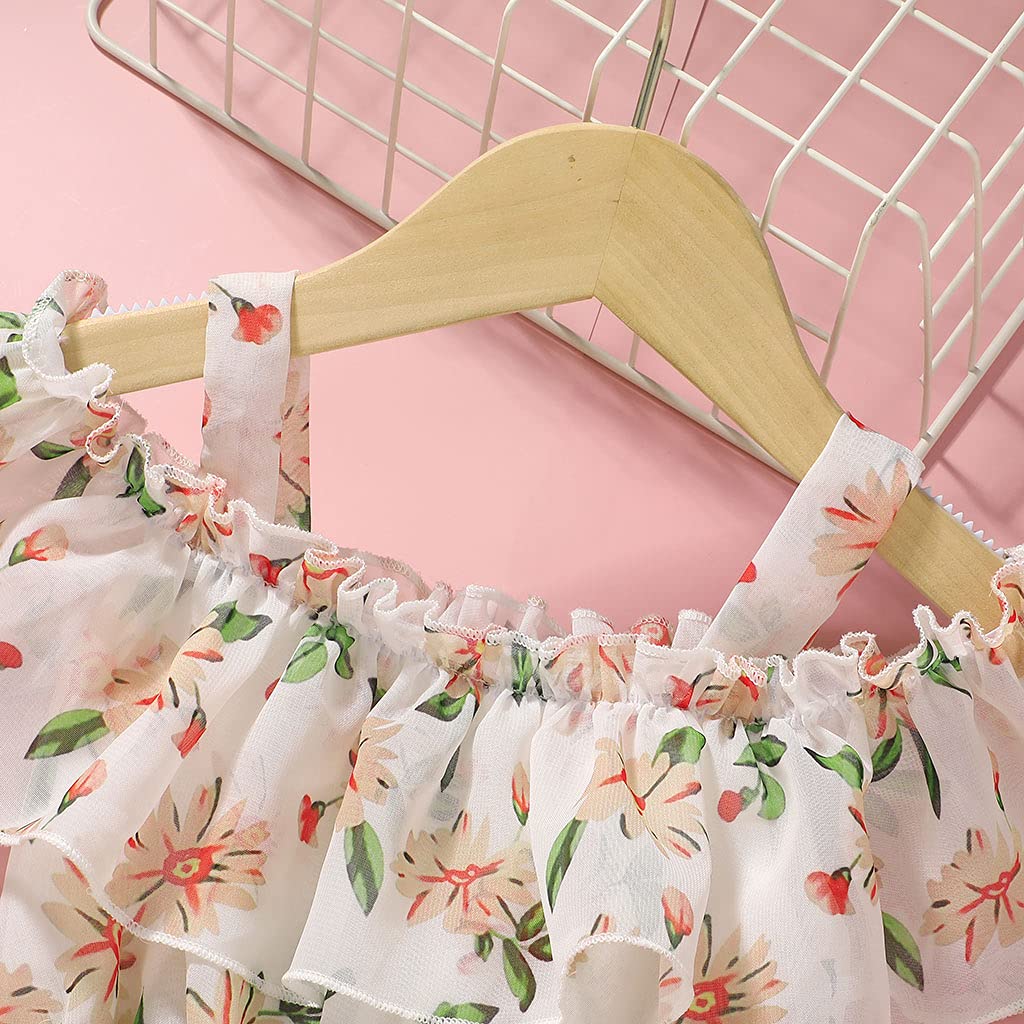 Toddler Baby Girls Summer Dress - Chiffon Princess Floral Sundress with Suspenders & Off-Shoulder Design | Perfect for Beach, Party & Outdoor Play
