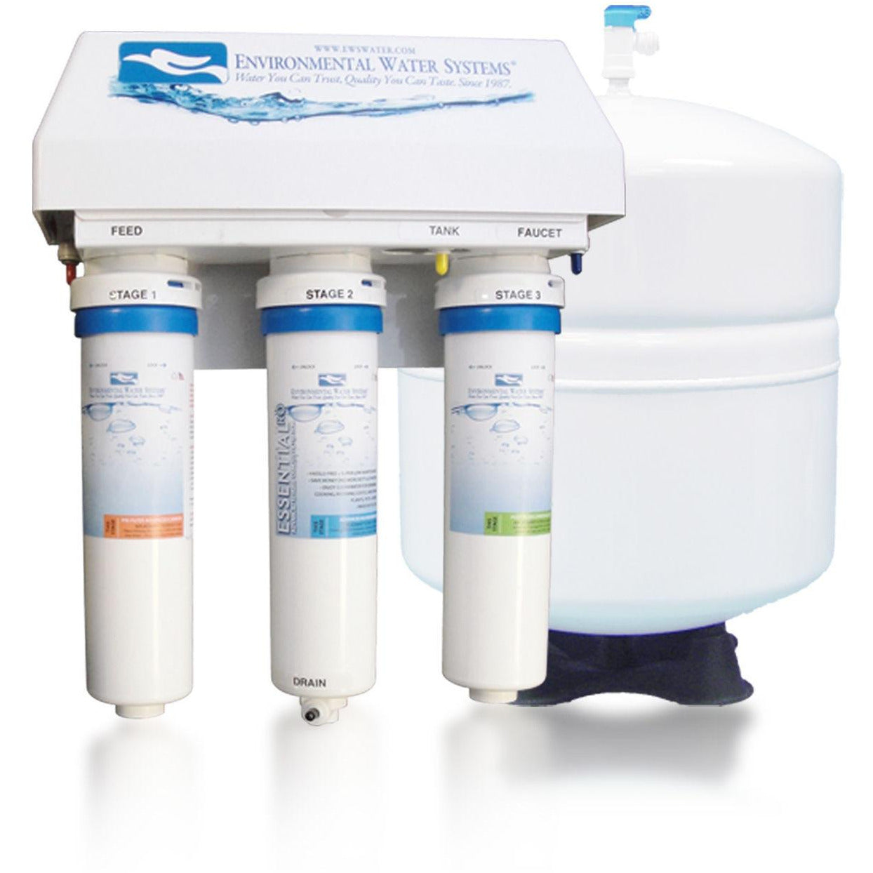 EWS 3-Stage Reverse Osmosis Under Sink Water Filtration System - Pure Drinking Water for Home & Kitchen