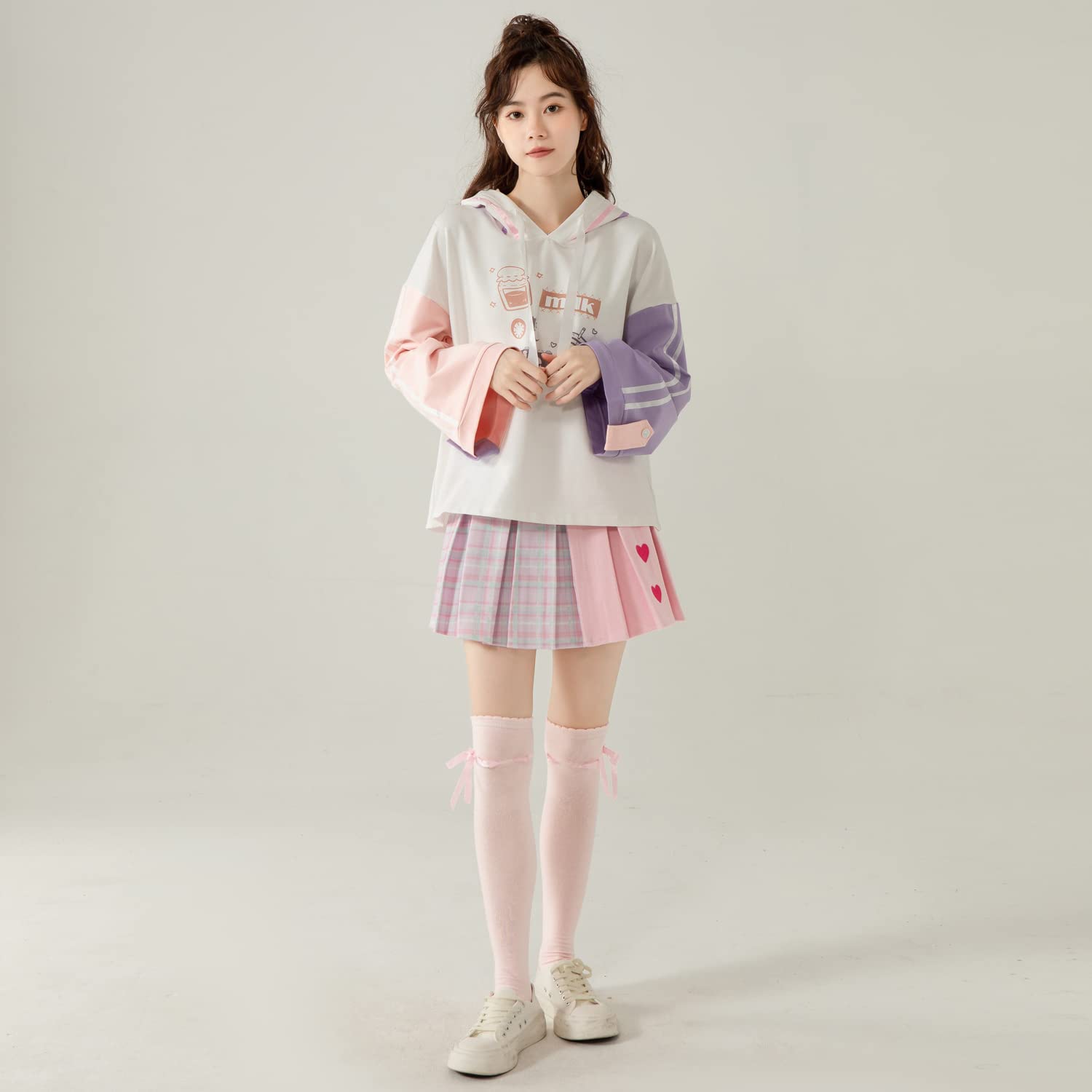 Cute Lolita Hoodie for Girls - Cartoon Patchwork Long Sleeve Top for Casual Wear