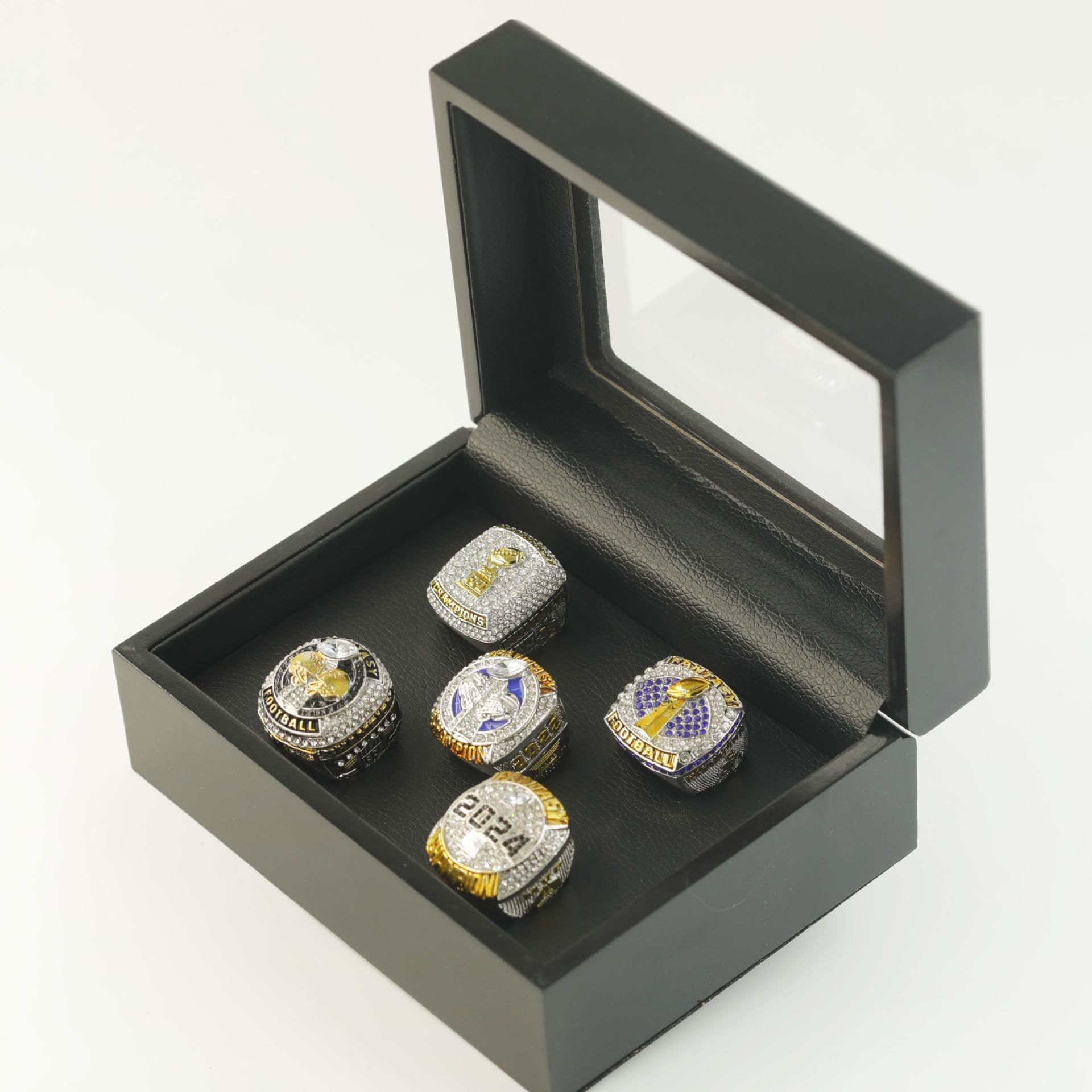 5Pcs Fantasy Football Championship Rings Set for 2020-2024 Seasons - FFL Trophy Rings, Football Fan Memorabilia & Collectibles - Perfect for Fantasy League Winners, Sports Displays & Gift Giving