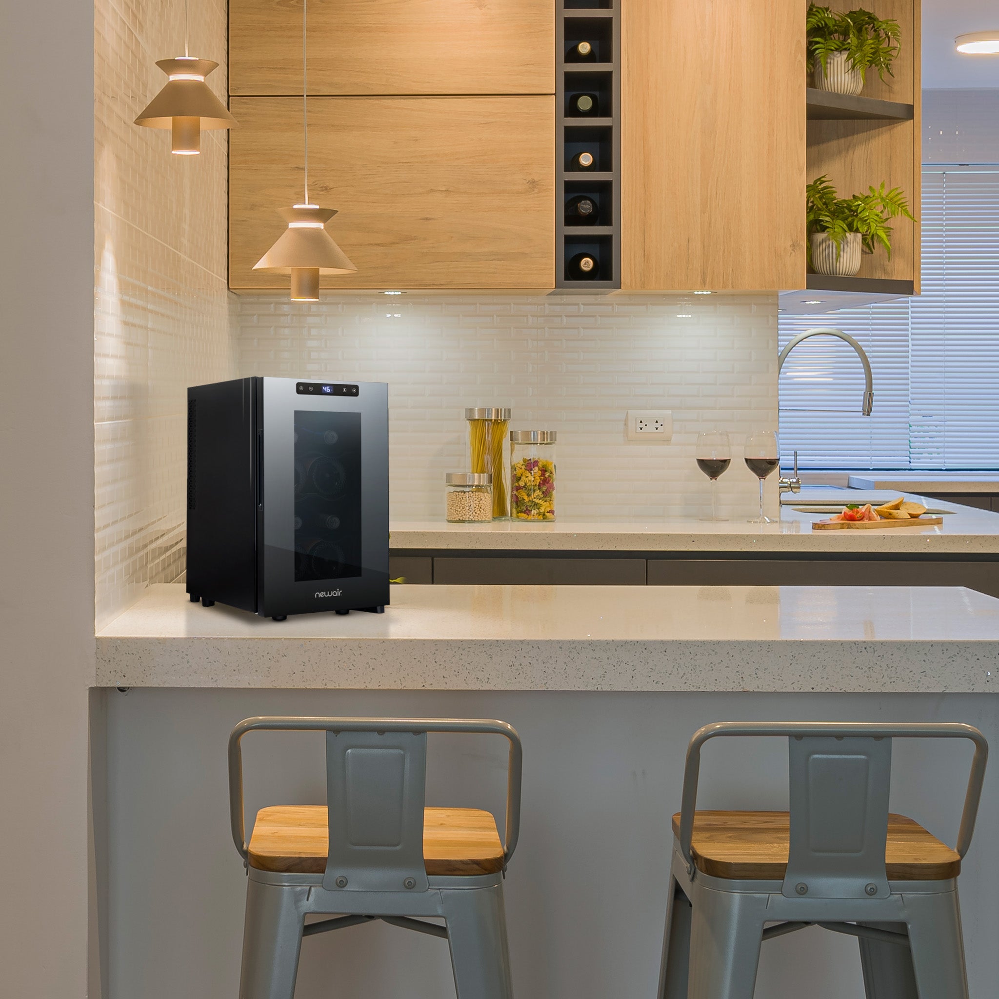 Newair® 8 Bottle 10.2 Inch Black Freestanding Countertop Wine Cooler Refrigerator - Perfect for Kitchen, Bar, Dining Room & Wine Cellar Storage