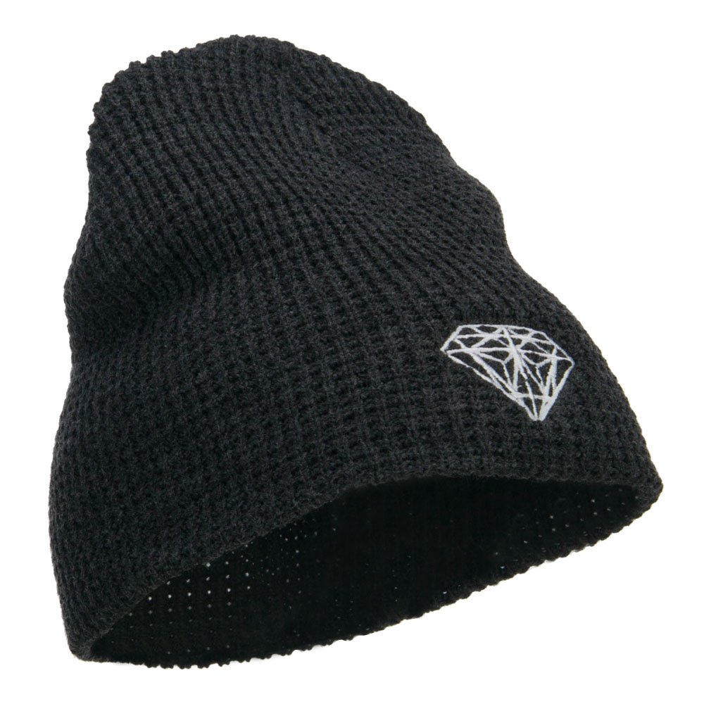 Large Diamond Embroidered Waffle Knit Beanie Hat for Women - Winter Warm Fashion Accessory for Outdoor Activities & Street Style