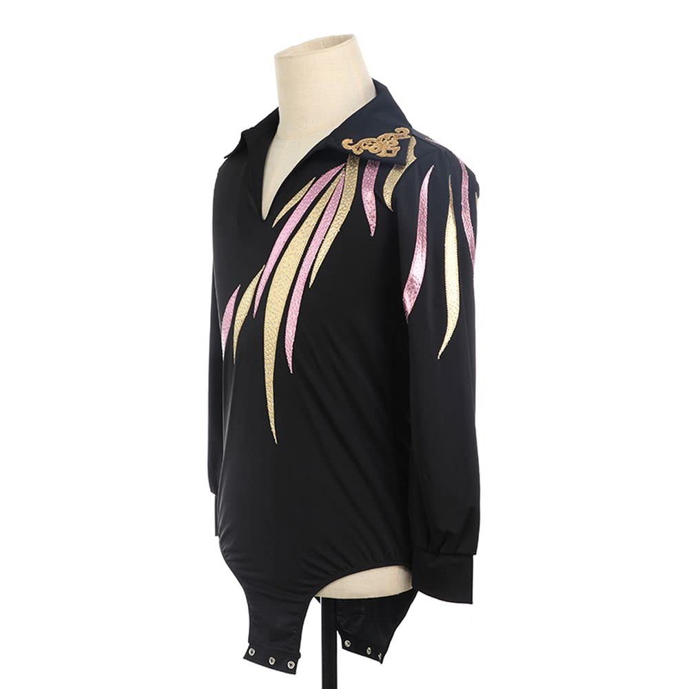 LIUHUO Men's & Boys' Figure Skating Suit - Black High Elastic Breathable Performance Outfit with Velvet Long Sleeves for All Seasons | Perfect for Ice Skating Practice, Competitions & Winter Sports