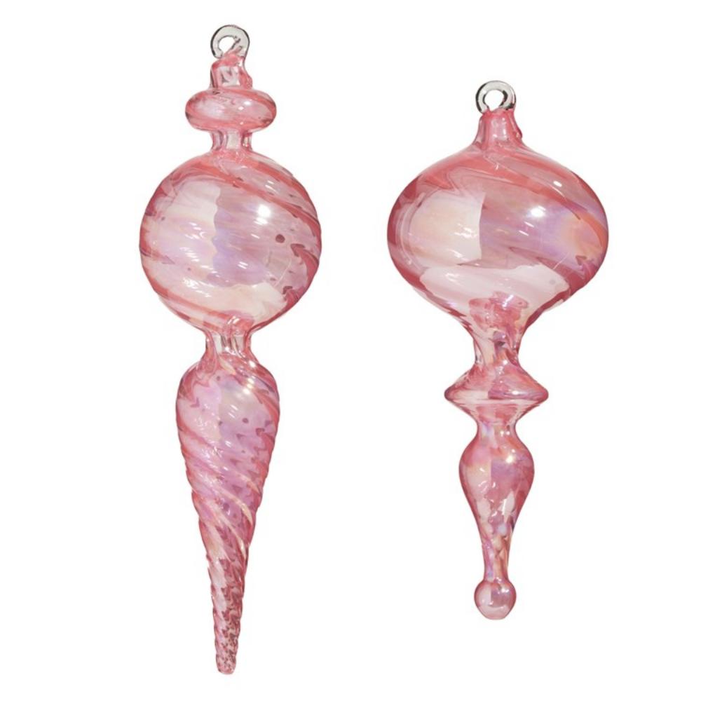 10 Elegant Pink Blown Glass Finial Ornaments - Handcrafted Home Decor for Christmas Tree, Window, Mantel & Gift Giving