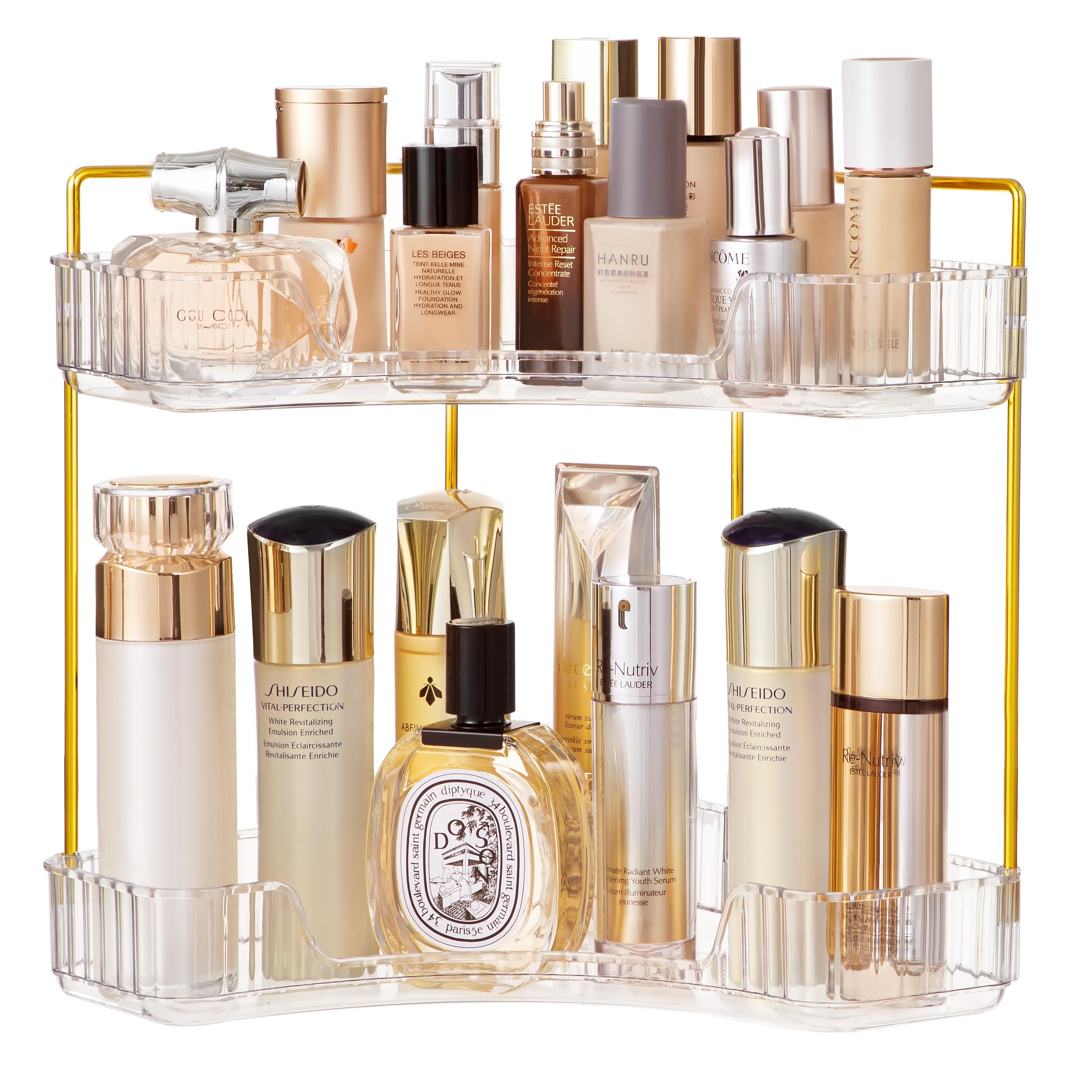 2-Tier Clear Bathroom Countertop Organizer - Corner Makeup & Skincare Storage Tray for Perfumes, Cosmetics & Toiletries | Perfect for Vanity, Sink Area & Small Space Organization