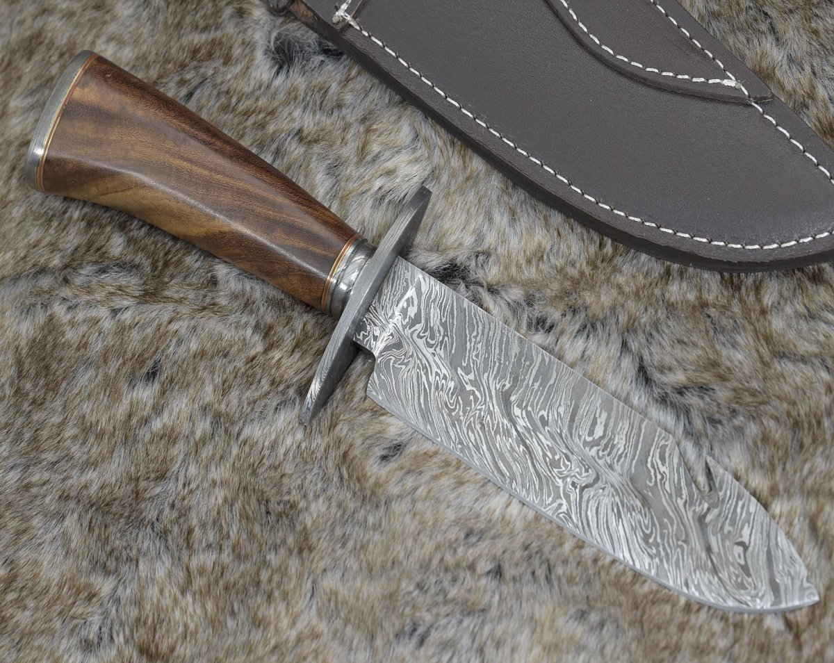 Premium Damascus Steel Bowie Knife with Exotic Rosewood Handle - Hunting, Camping & Outdoor Survival Tool - Perfect for Bushcraft, Tactical Use & Collectors