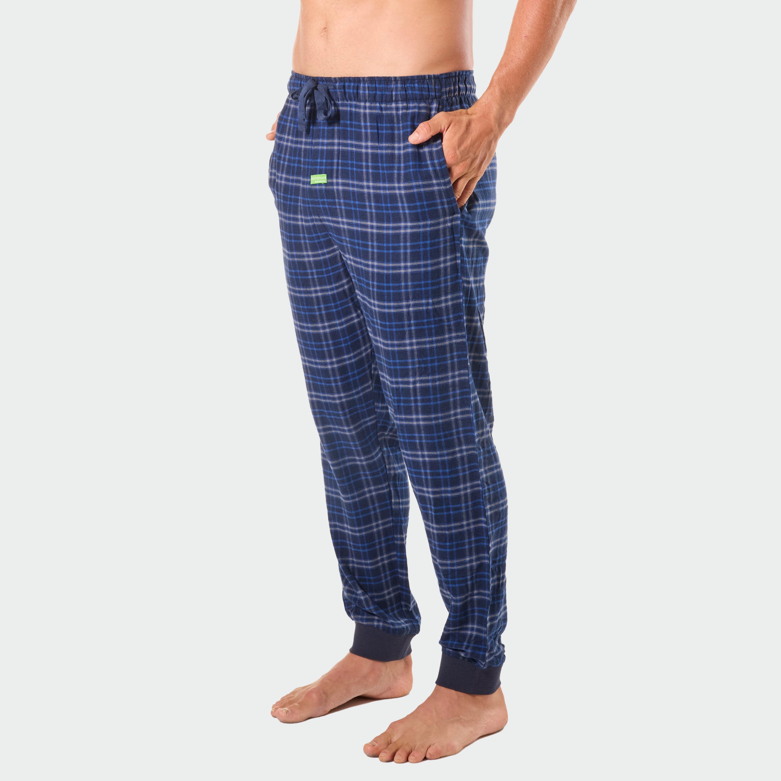 Men's Ocean Blue Bamboo Flannel Slim Leg Sleep Pants - Soft & Breathable Lounge Pajama Bottoms for Relaxing at Home or Traveling