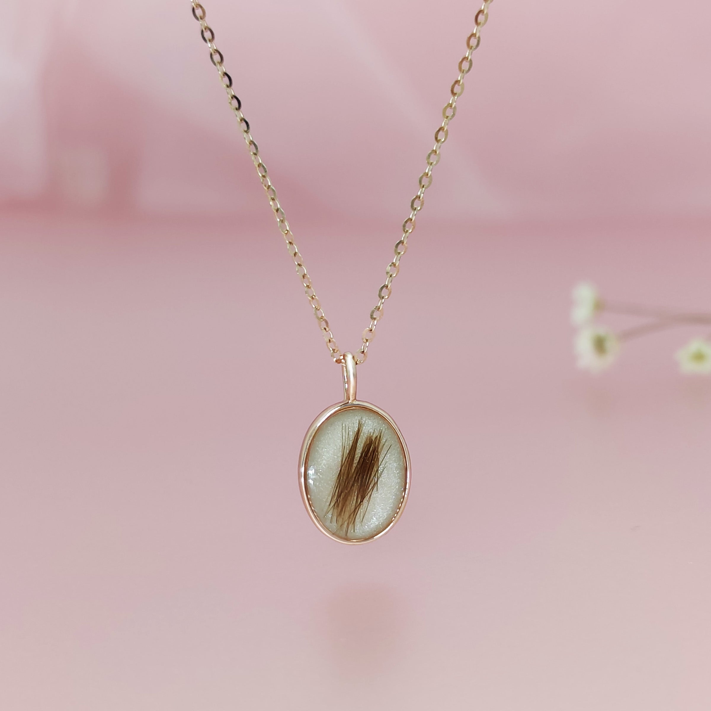 Solid Gold Oval Hair & Fur Memorial Necklace - Elegant Pet Keepsake Jewelry for Ashes, Perfect for Pet Lovers & Memorial Gifts