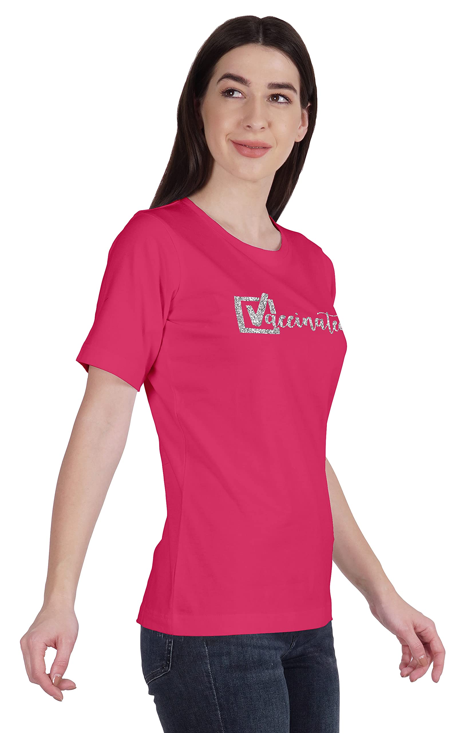 Vaccinated Pro Vaccine Crew Neck T-Shirt for Women - Soft Cotton Tee - Perfect for Casual Wear, Everyday Outfits & Supporting Vaccination Awareness