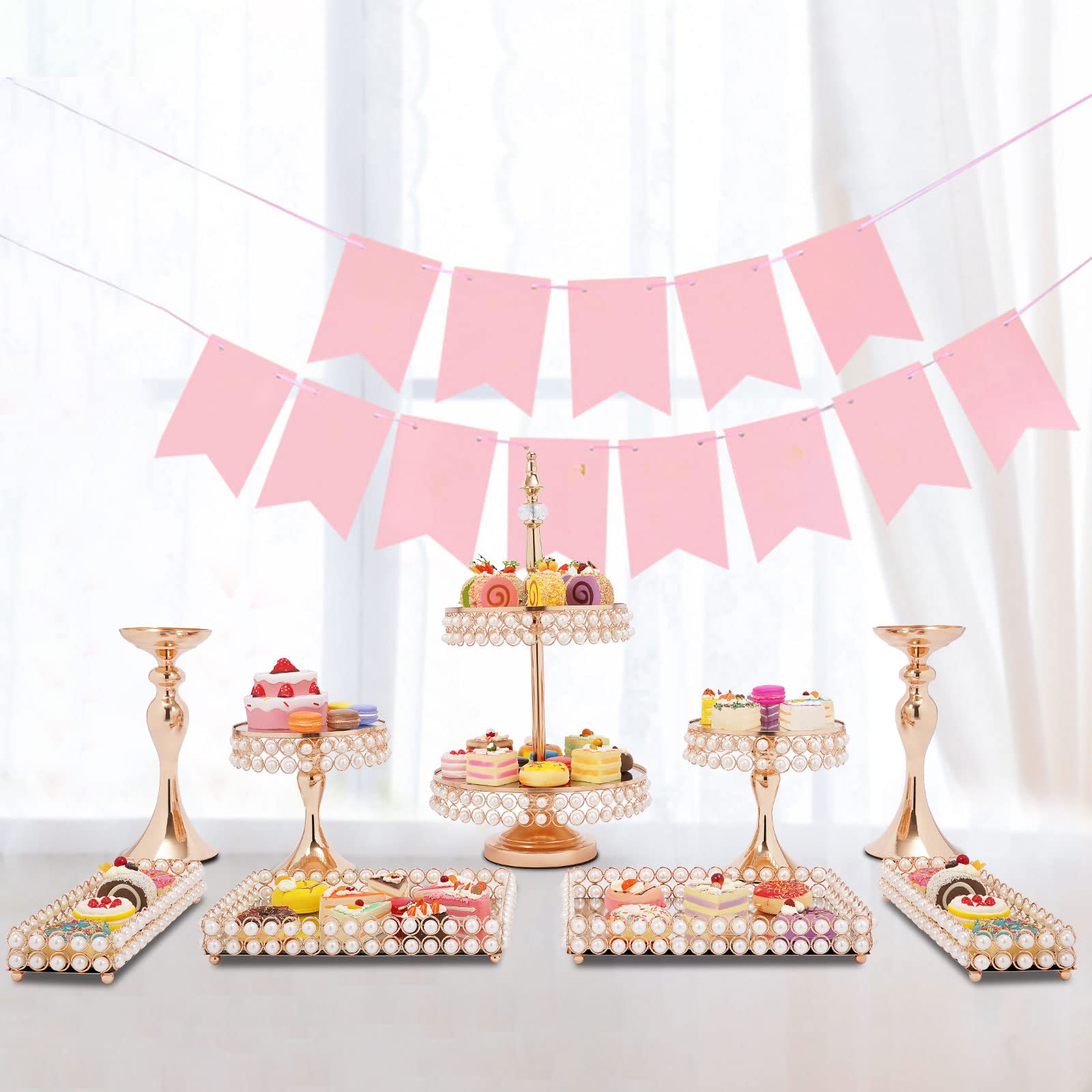 TFCFL 9PCS Gold Cake Stand Set - Elegant Metal Cupcake Holder with Acrylic Mirror - Perfect for Wedding, Birthday Party & Dessert Display - Ideal for Fruits, Pastries & Sweet Treats Presentation
