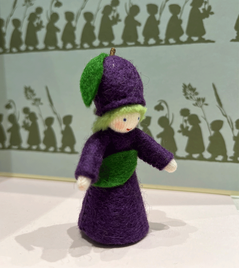 Light Skin Plum Waldorf Felt Flower Fairy - Handmade Wool Felt Doll for Waldorf Education, Home Decor & Children's Playtime