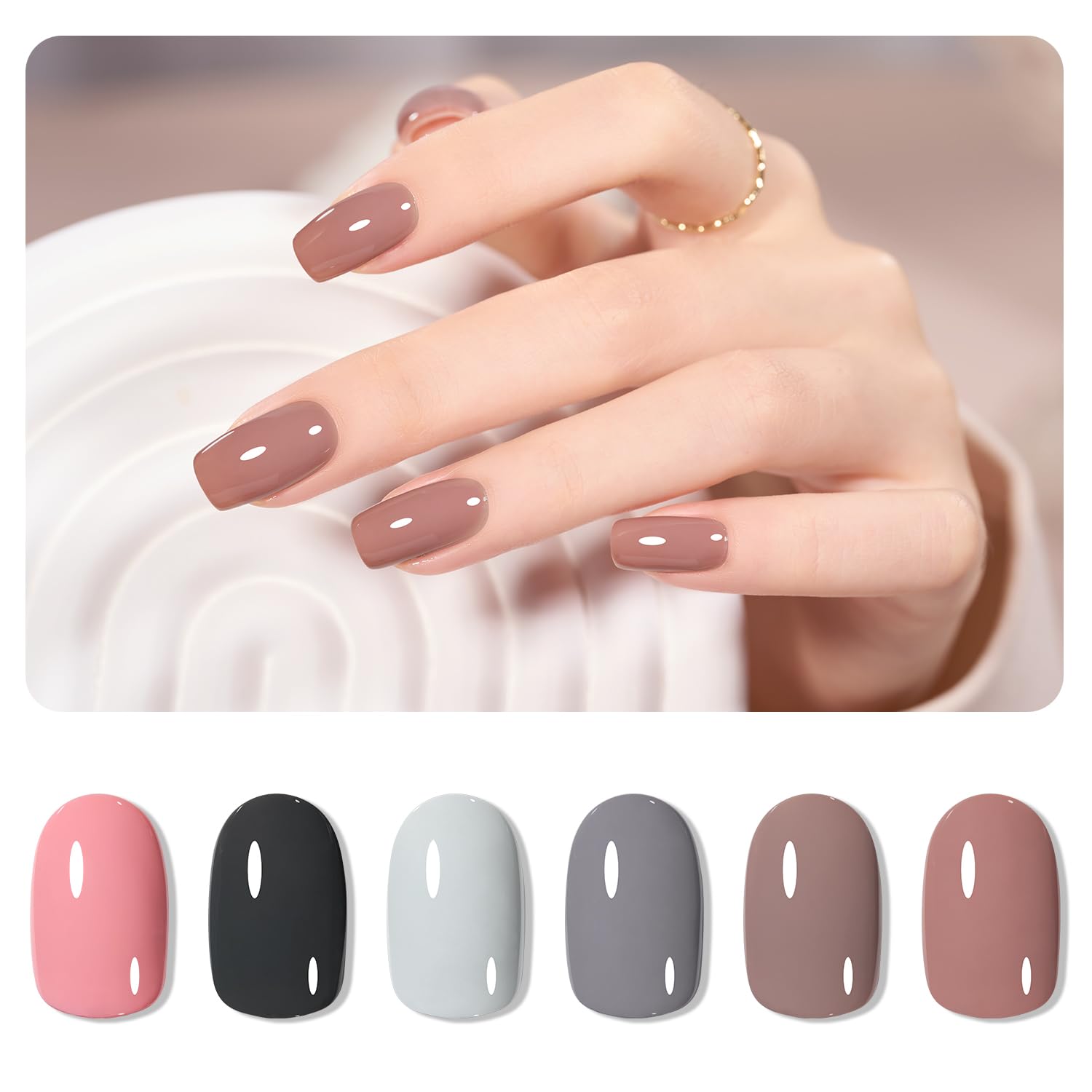 GAOY 6 Colors Gel Nail Polish Set - Pink, Nude & Gray UV LED Soak Off Polish Kit for Home DIY Manicure & Salon | Long Lasting Nail Varnish for Parties, Weddings & Everyday Wear