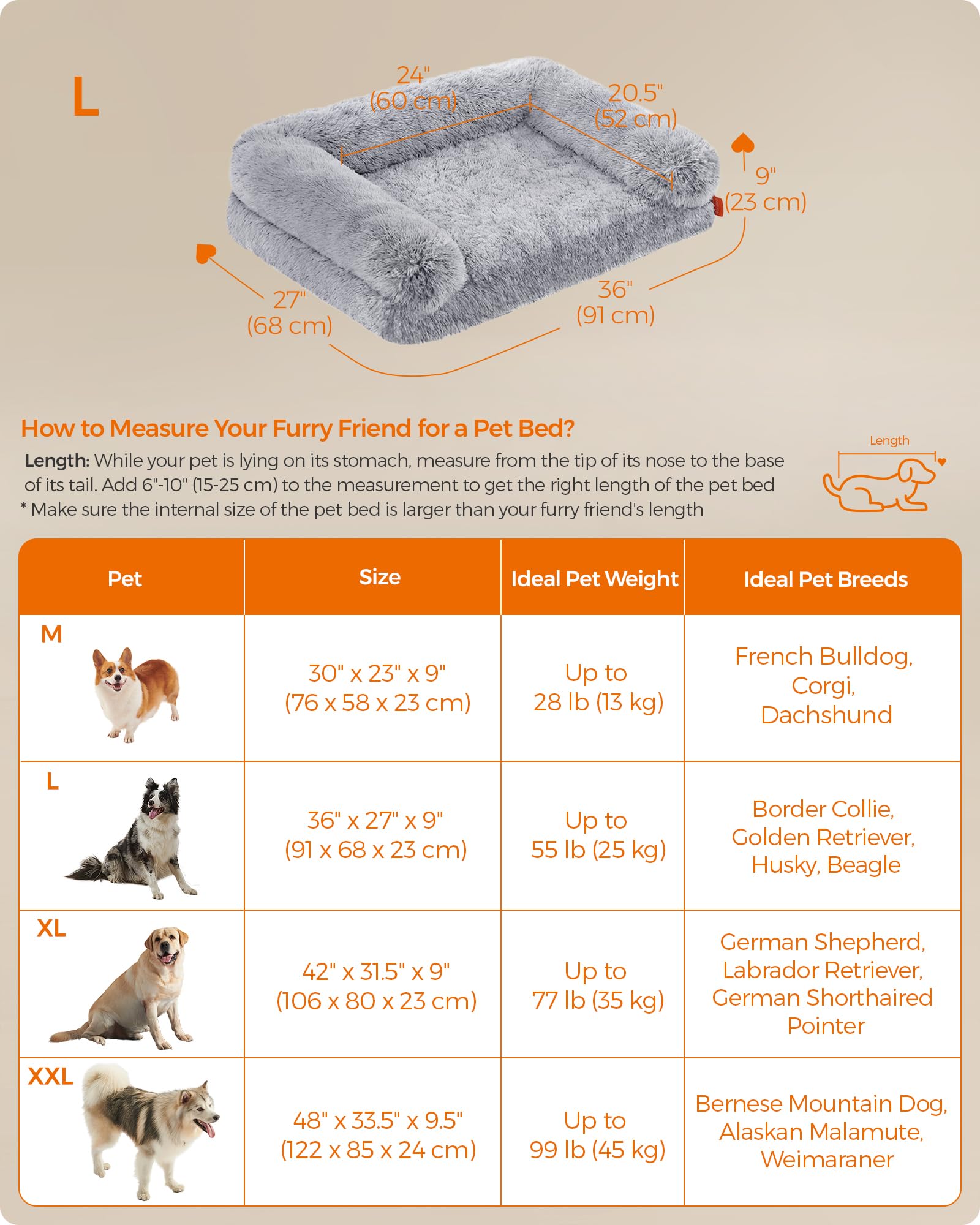 **Feandrea Orthopedic Dog Bed for Medium Dogs - Waterproof Pet Sofa with Removable Washable Cover, 36 x 27 x 9 Inches, Gray Ombré - Perfect for Living Room, Bedroom & Pet-Friendly Spaces**