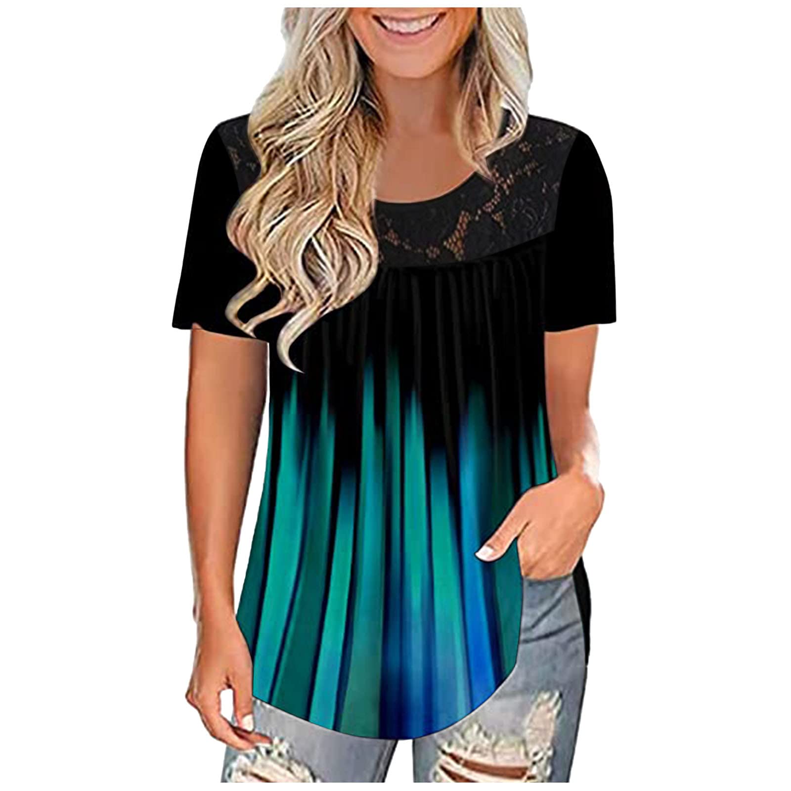 Smooto Plus Size Women's Hooded Tunic Blouse - Casual Business Button Up Shirt with Lace Detail in Green (Size S) | Perfect for Office Wear, Summer Outfits & Layering with Tank Tops