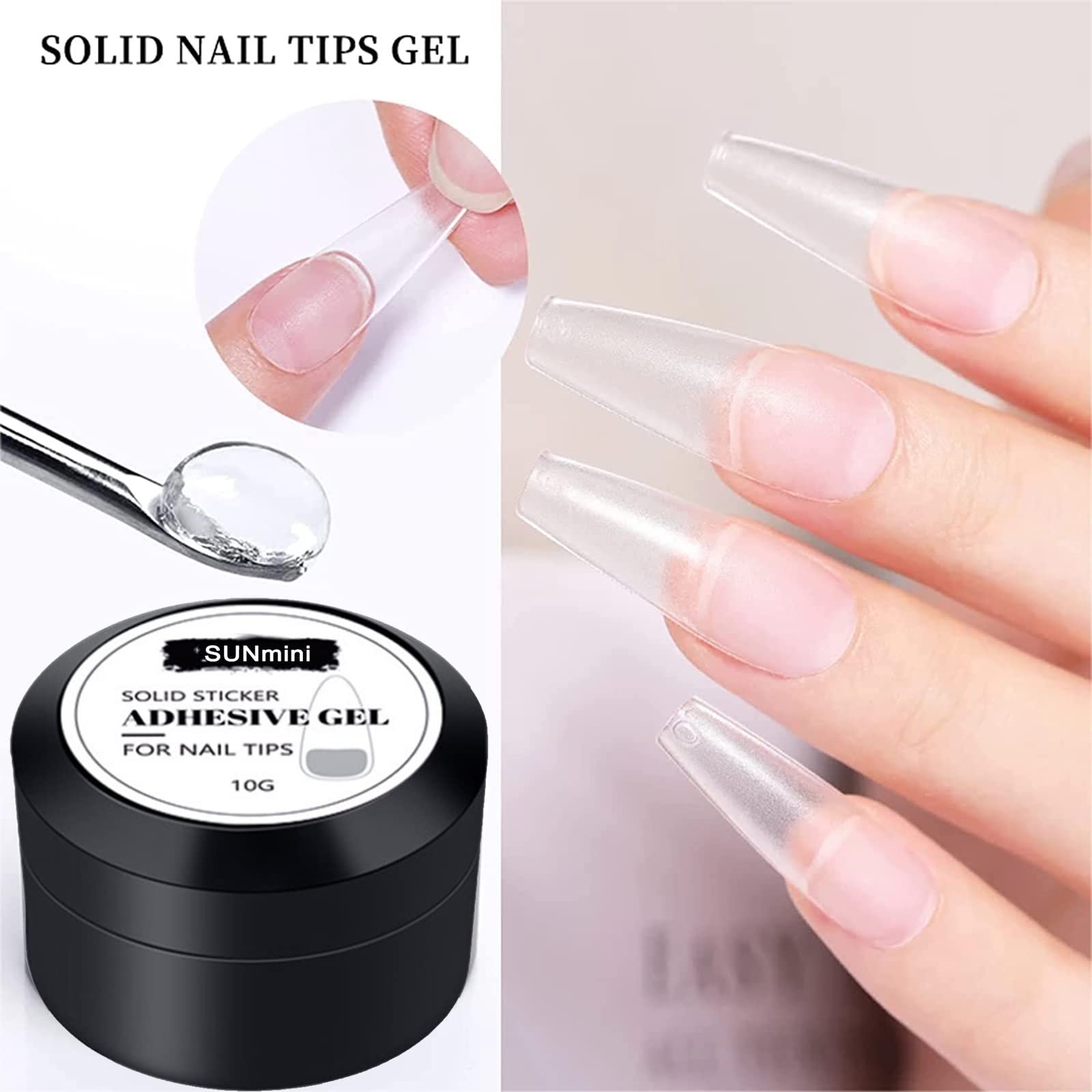 3Pcs Solid False Nail Tips Gel Glue - Clear UV LED Nail Extension Kit with Rhinestone Glue & Soak Off Gel - Perfect for Press On Nails, DIY Nail Art & Salon Use - 10g (2PCS)