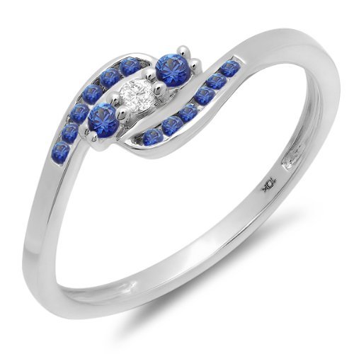 Dazzlingrock 10K Solid White Gold Round Blue Sapphire & White Diamond Women's Wedding Ring - Anniversary, Promise, Engagement Jewelry Gift for Her - Perfect for Bridal, Proposal & Special Occasions