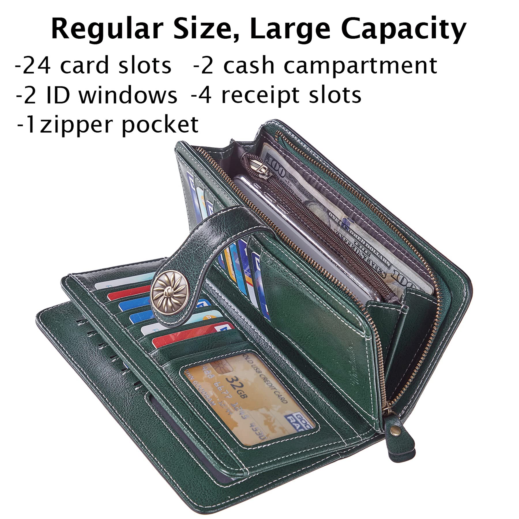 Travelambo Women's RFID Blocking Leather Wallet - Large Capacity Credit Card Holder & Wristlet Purse for Everyday Use, Travel, and Shopping
