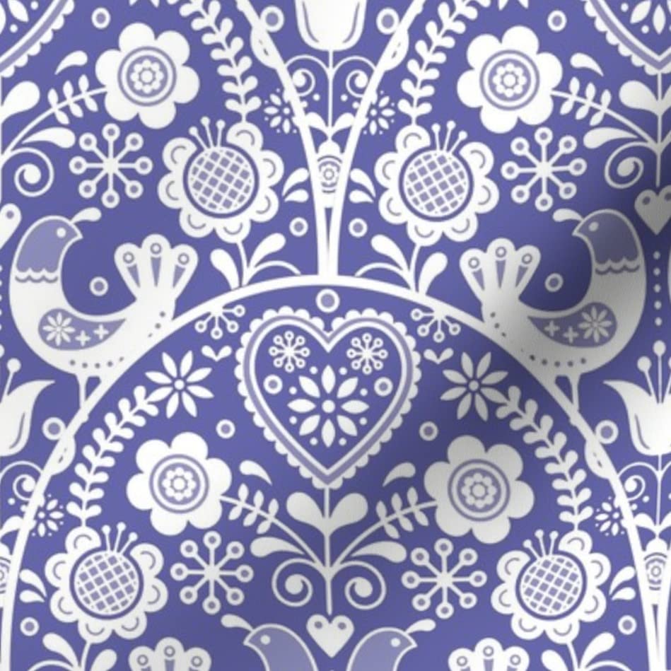 Scandinavian Floral Birds Hearts Periwinkle Printed Chiffon Fabric Fat Quarter - Sewing, Fashion Apparel, Dresses & Home Decor - Perfect for DIY Crafts, Quilting, and Scandinavian-Inspired Home Decor