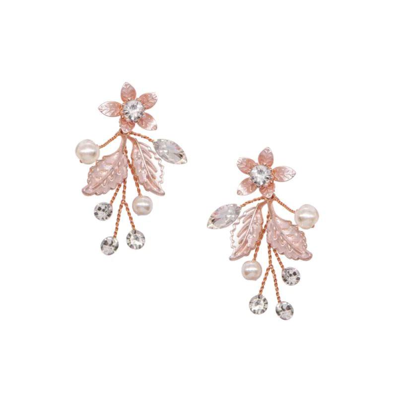 Floral Vine Drop Earrings with Pearls & Crystals - Gold, Rose Gold, Silver Bridal Jewelry for Weddings, Parties & Special Occasions
