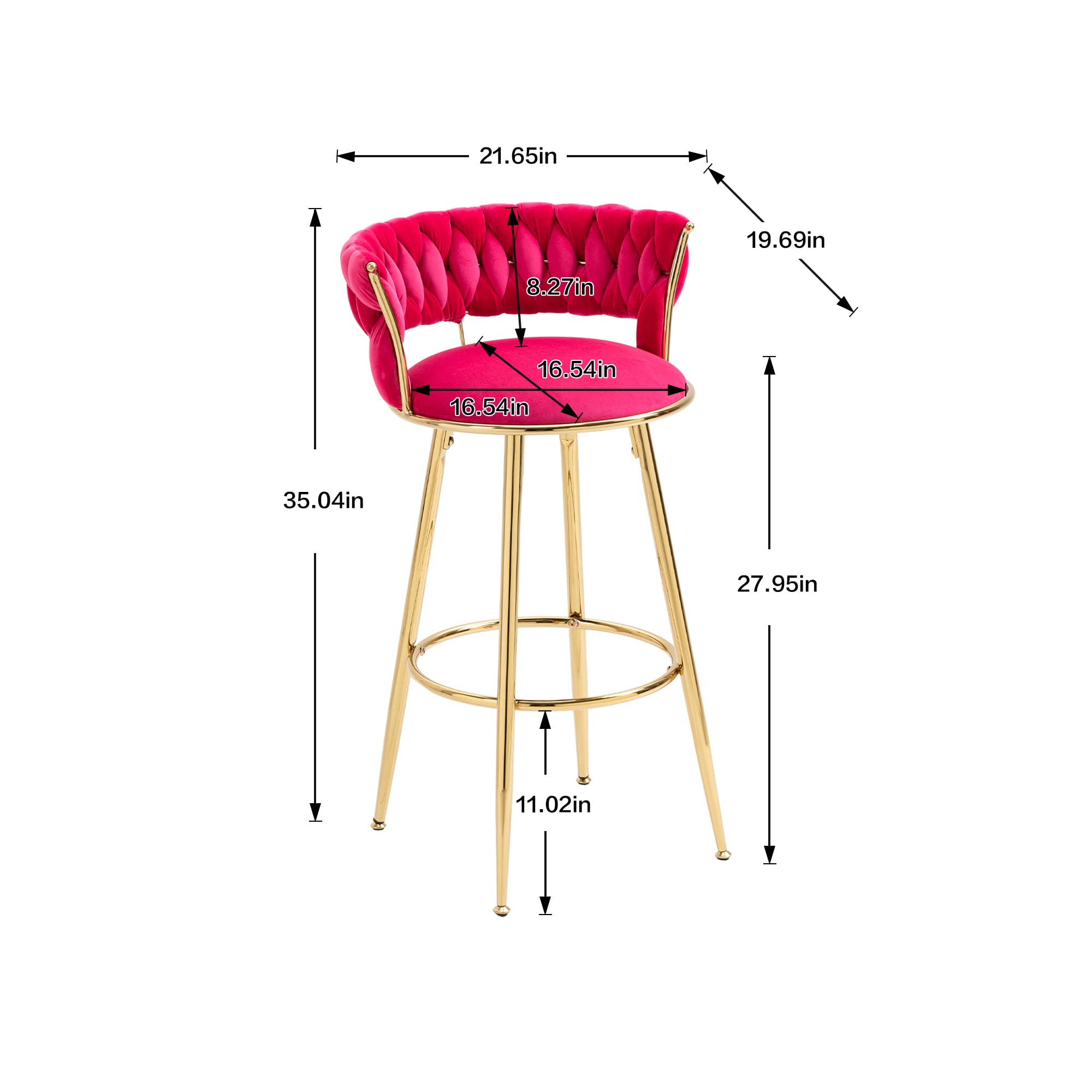 HomVent Velvet Barstools with Sponge Filled Braided Back & Footrest - Luxury Gold Leg Bar Stools for Kitchen Island, Breakfast Nook & Home Decor