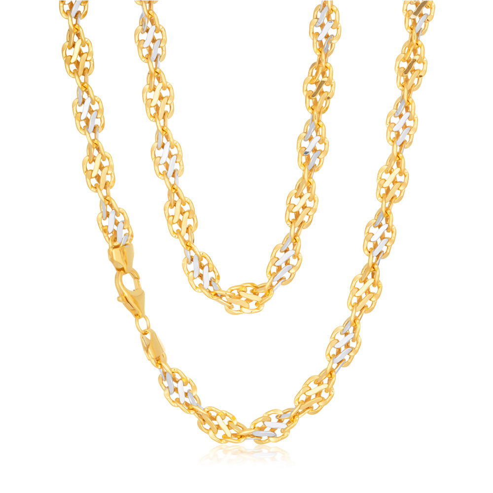 9ct Two Tone Gold Filled 45cm Singapore Link Chain Necklace - Elegant Jewelry for Women, Gift for Her - Perfect for Weddings, Parties & Everyday Wear