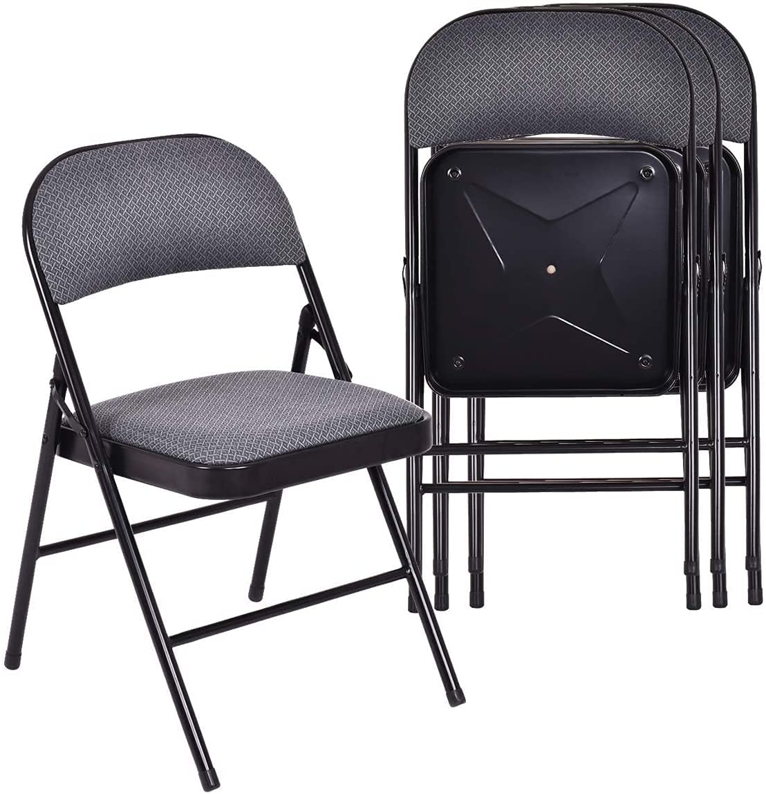 4 Pack Moccha Folding Chairs - Stackable Fabric Commercial Chairs with Sturdy Metal Frame, Lightweight Portable Foldable Chairs with Padded Seat - Perfect for Home, Office, Wedding, Party, Indoor & Outdoor Events (Gray)