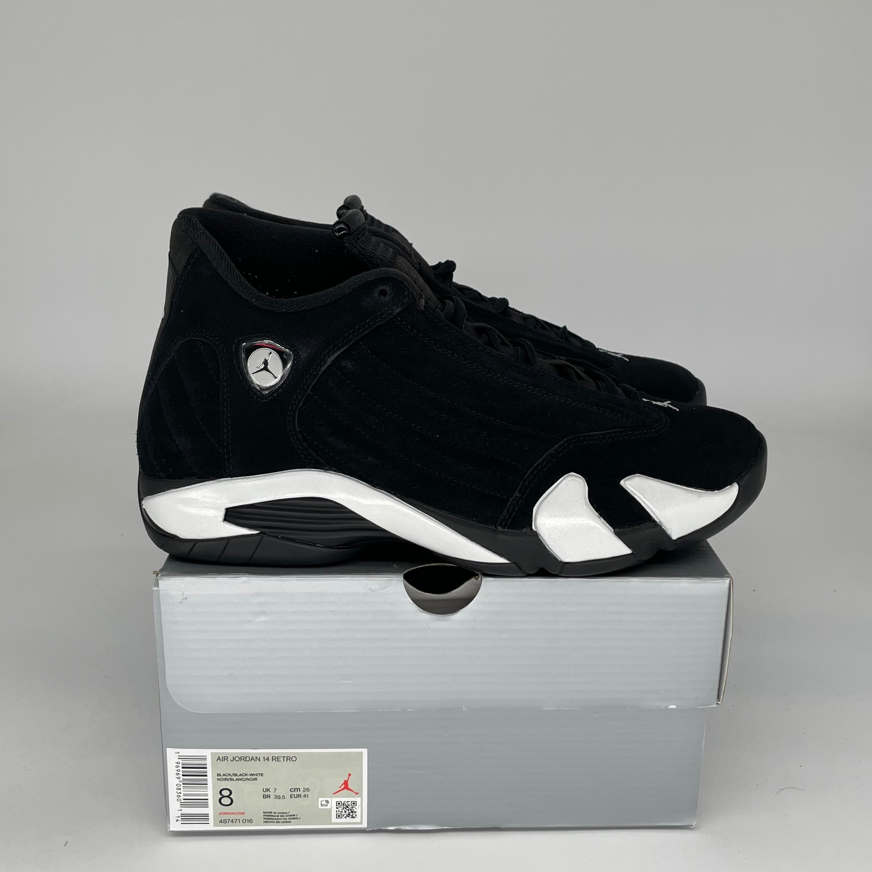 Original Air Jordan 14 Retro Basketball Shoes - Black/White (487471-016) - Men's Size 8 | High-Performance Sneakers for Basketball, Streetwear & Casual Fashion
