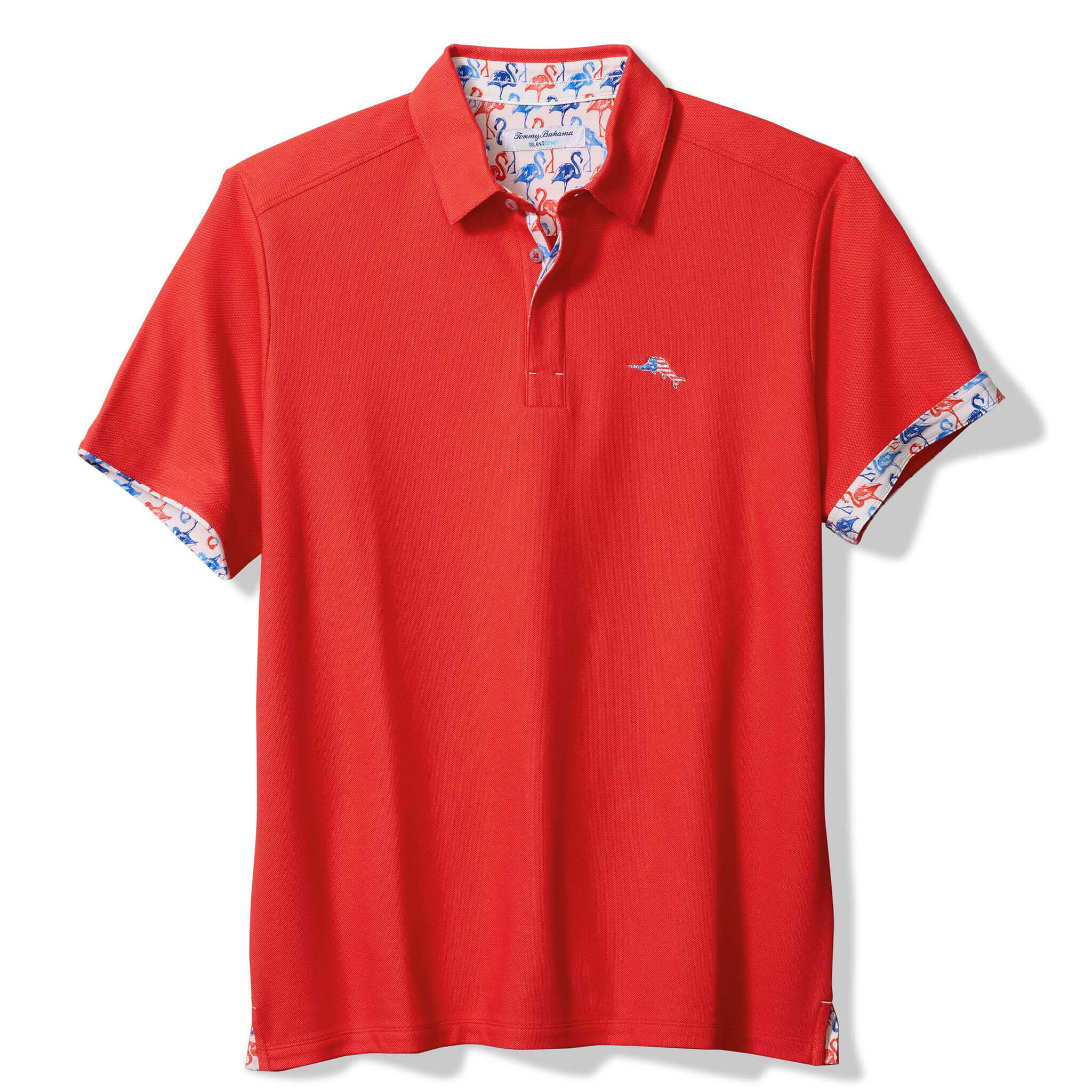 Tommy Bahama Men's IslandZone Flamingo Mingle Five O'Clock Polo Shirt - Poppy Red | Casual Summer Shirt for Beach, Vacation & Outdoor Activities