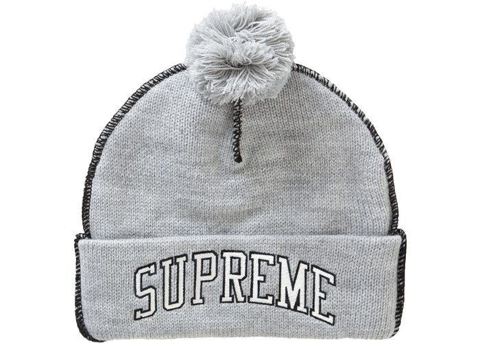 Supreme Contrast Stitch Beanie Grey - Winter Warm Knit Hat for Men & Women - Perfect for Skiing, Snowboarding & Cold Weather Fashion