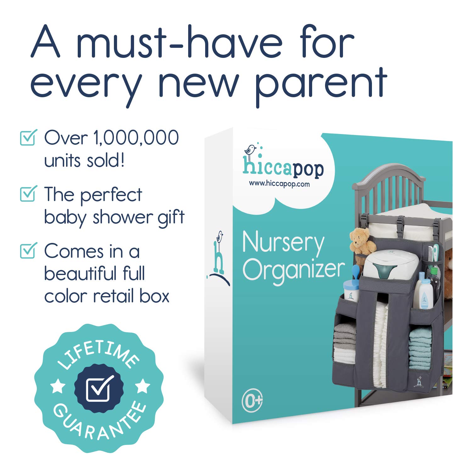 Hiccapop Hanging Diaper Organizer - Baby Changing Table & Crib Diaper Storage Organizer - Nursery Diaper Stacker & Baby Essentials Caddy - Perfect for Diaper Changes, Baby Care & Nursery Organization