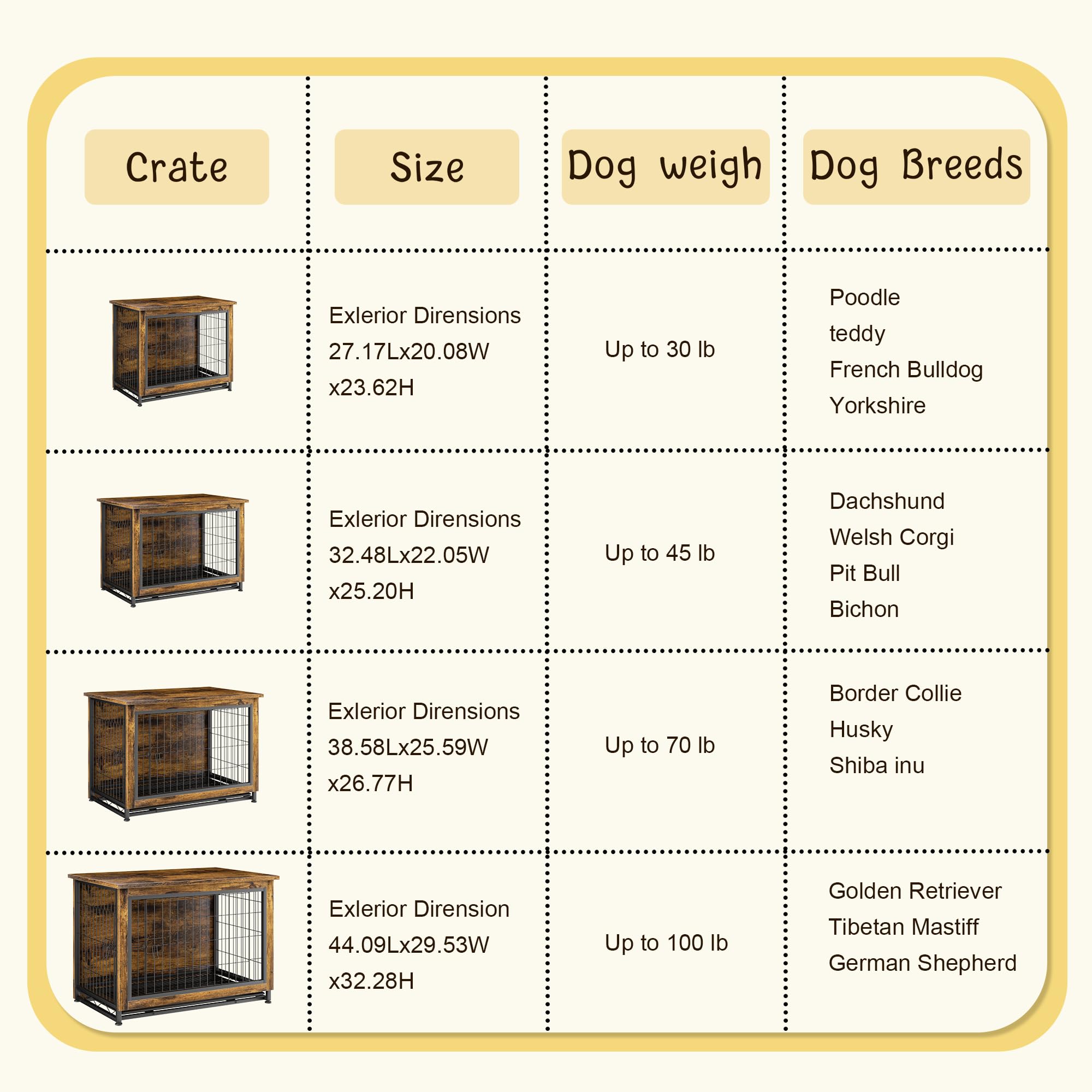 JY QAQA Wooden Dog Crate Furniture with Double Doors - Indoor Kennel & Stylish Pet Cage for Small to Medium Dogs - Perfect for Living Room, Bedroom, or Home Office (Brown)