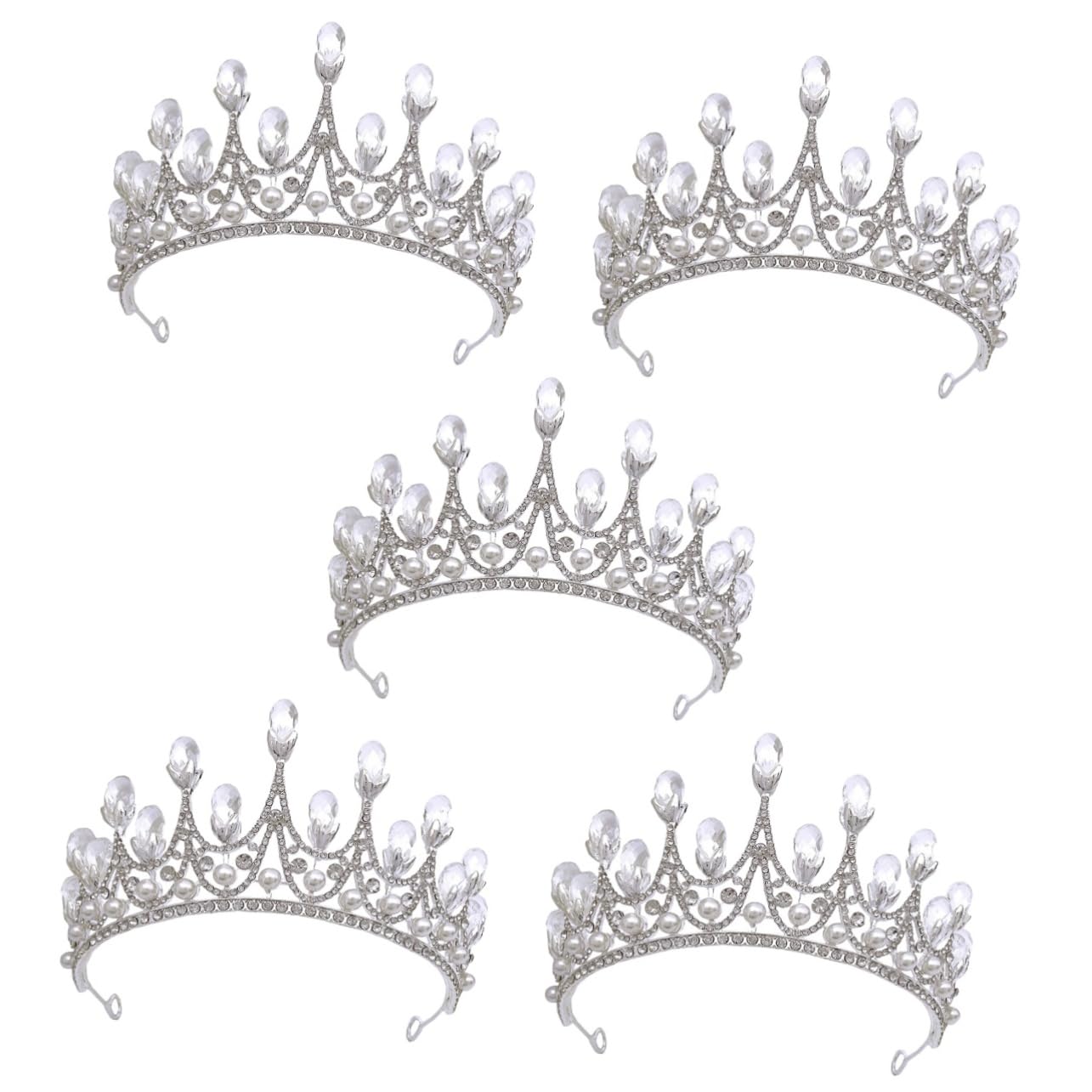 Elegant Bridal Tiara Hair Accessories for Women - 5pcs Rhinestone Pearl Crown Headpiece for Wedding, Prom, Pageant & Special Occasions