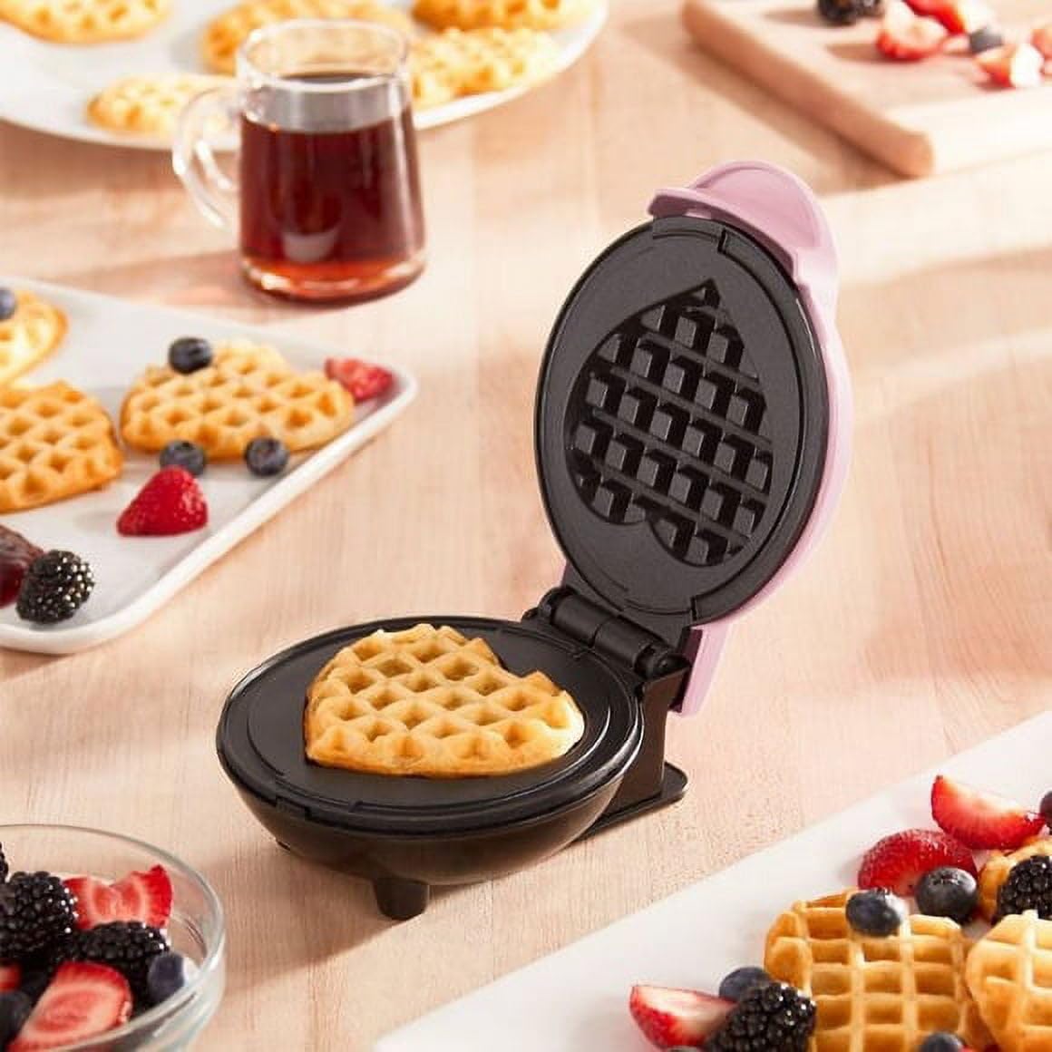 Mini Waffle Maker - 4 Inch Non-Stick Waffle Iron for Keto Chaffles, Hash Browns, Sandwiches & Snacks - Compact & Easy to Clean - Perfect for Breakfast, Desserts & Kids Meals (Pink Heart Design)