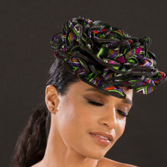 F6031 African Print Fascinator for Women - Elegant Headpiece for Weddings, Church, and Special Occasions