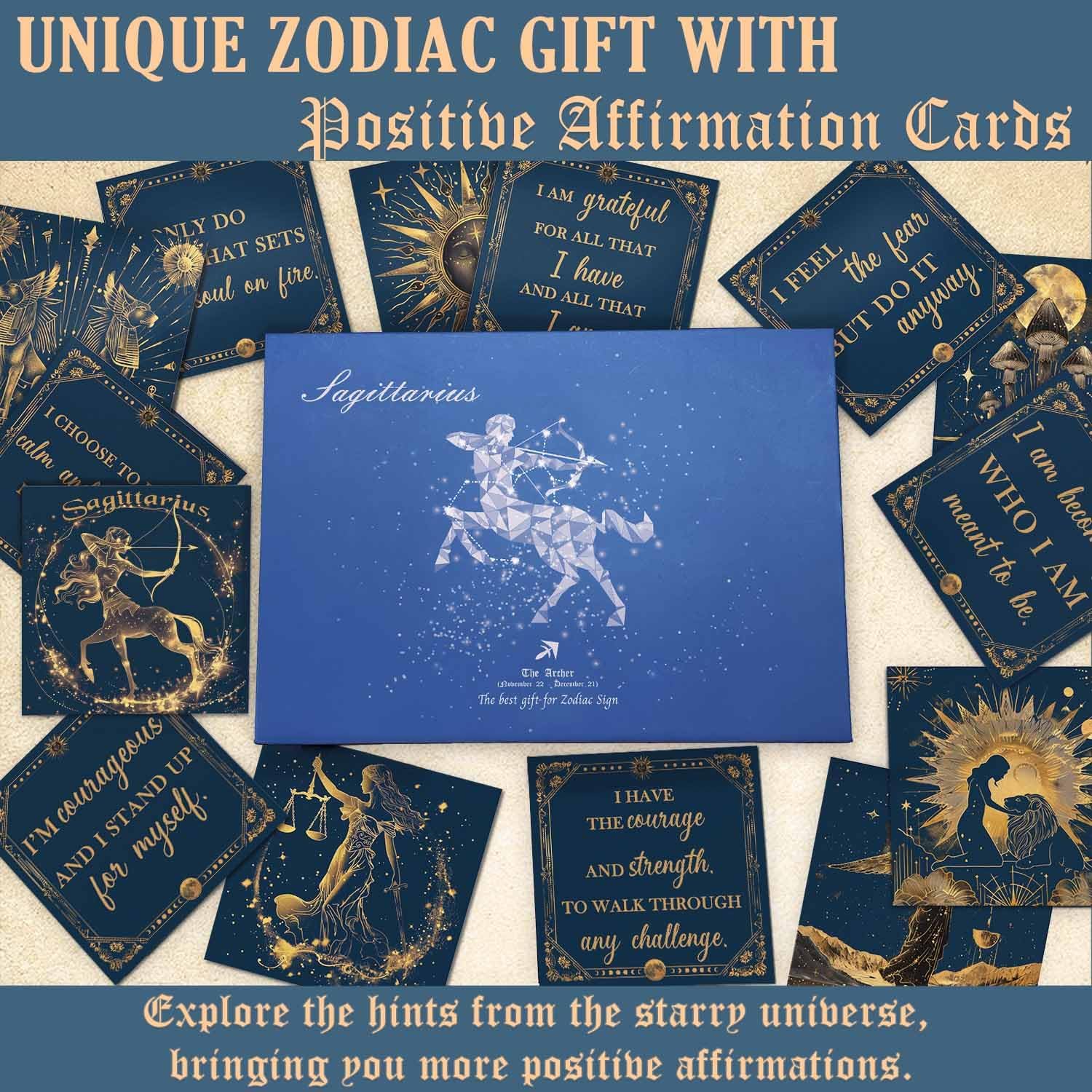 Sagittarius Birthday Gift Set with 6 Healing Crystals & 50 Daily Affirmation Cards - Natural Stones with Inspirational Quotes, Spiritual Gifts for Women - Perfect for Meditation, Yoga & Positive Energy Boosting