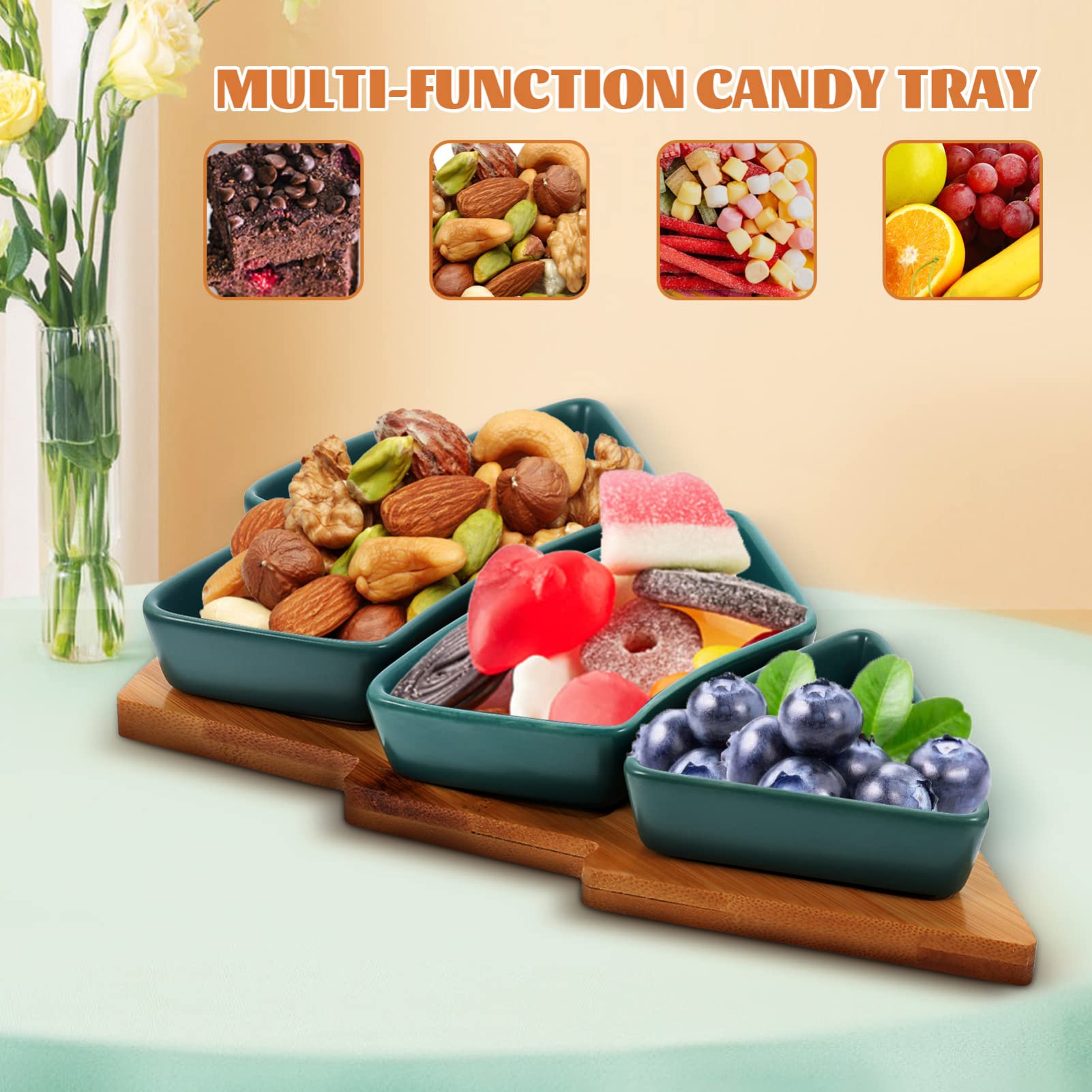 Angoily Christmas Tree Shaped Ceramic Serving Tray with Base - 10.4 Inch Green Holiday Appetizer Platter for Snacks, Fruit & Candy | Perfect for Xmas Parties, Entertaining & Festive Dessert Displays