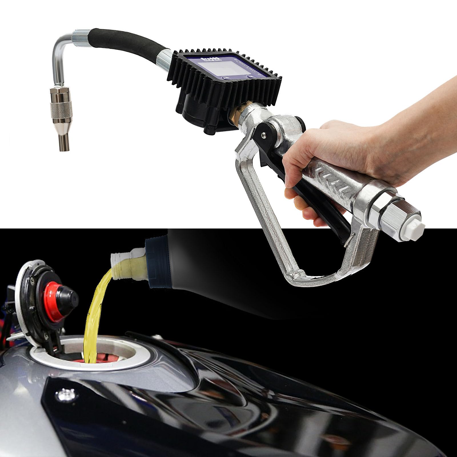 DENESTUS Digital Fuel Transfer Pump with Meter - Electronic Oil Meter Gun for Gasoline, Diesel, Hydraulic & Gear Oil - Accurate Liter/Gallon Measurement - Perfect for Automotive, Industrial & Farm Use