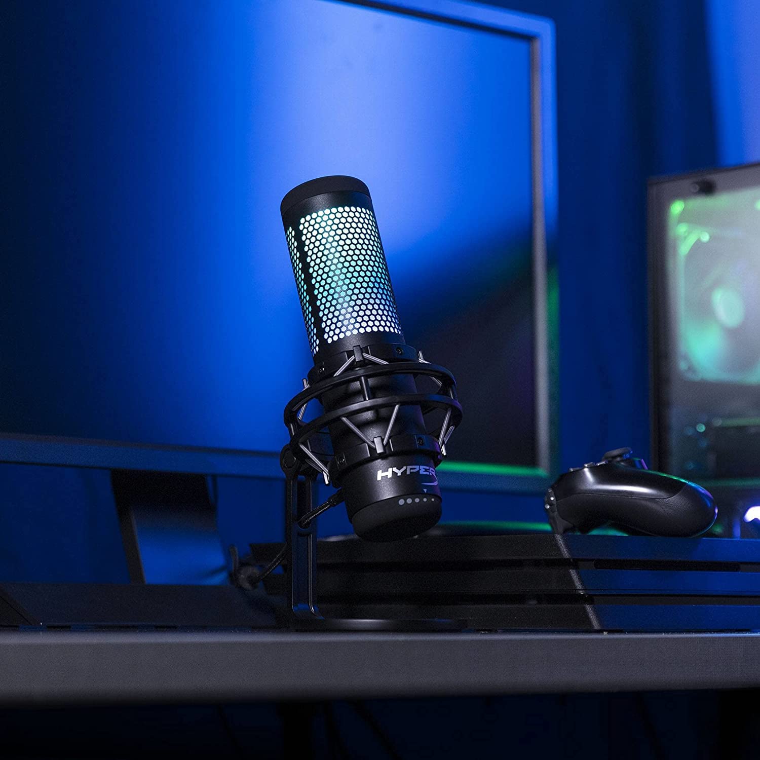 HyperX QuadCast S RGB USB Condenser Microphone for PC, PS4, PS5 & Mac - Professional Streaming Mic with Anti-Vibration Shock Mount, 4 Polar Patterns & Pop Filter - Perfect for Gaming, Podcasts & Content Creation - Includes Bonus Kwalicable Micro SD Card