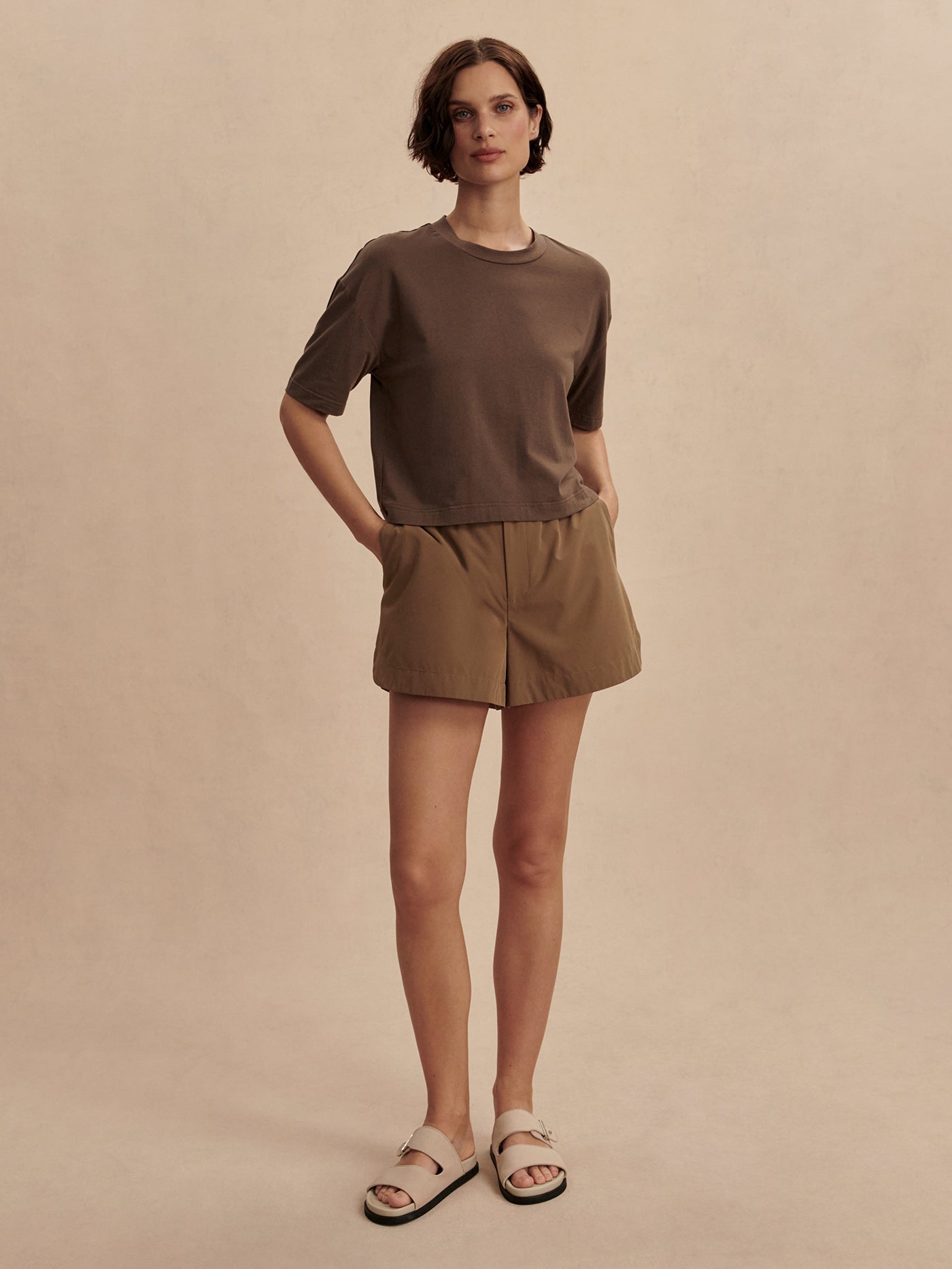 Varley Venice Easy Tee - Soft Cotton Women's T-Shirt in Chocolate Brown | Casual Wear, Layering & Everyday Comfort